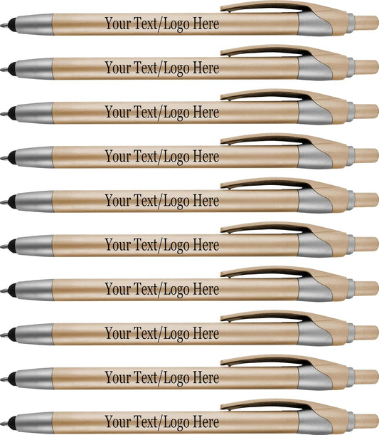 Personalized With your Custom Logo or Text Pens-Pack of 450- for Marketing, Parties, and Events, 2 in 1 Capacitive Stylus & Ballpoint Pen Compatible With Touchscreen Devices, Black Ink, Gold Pens