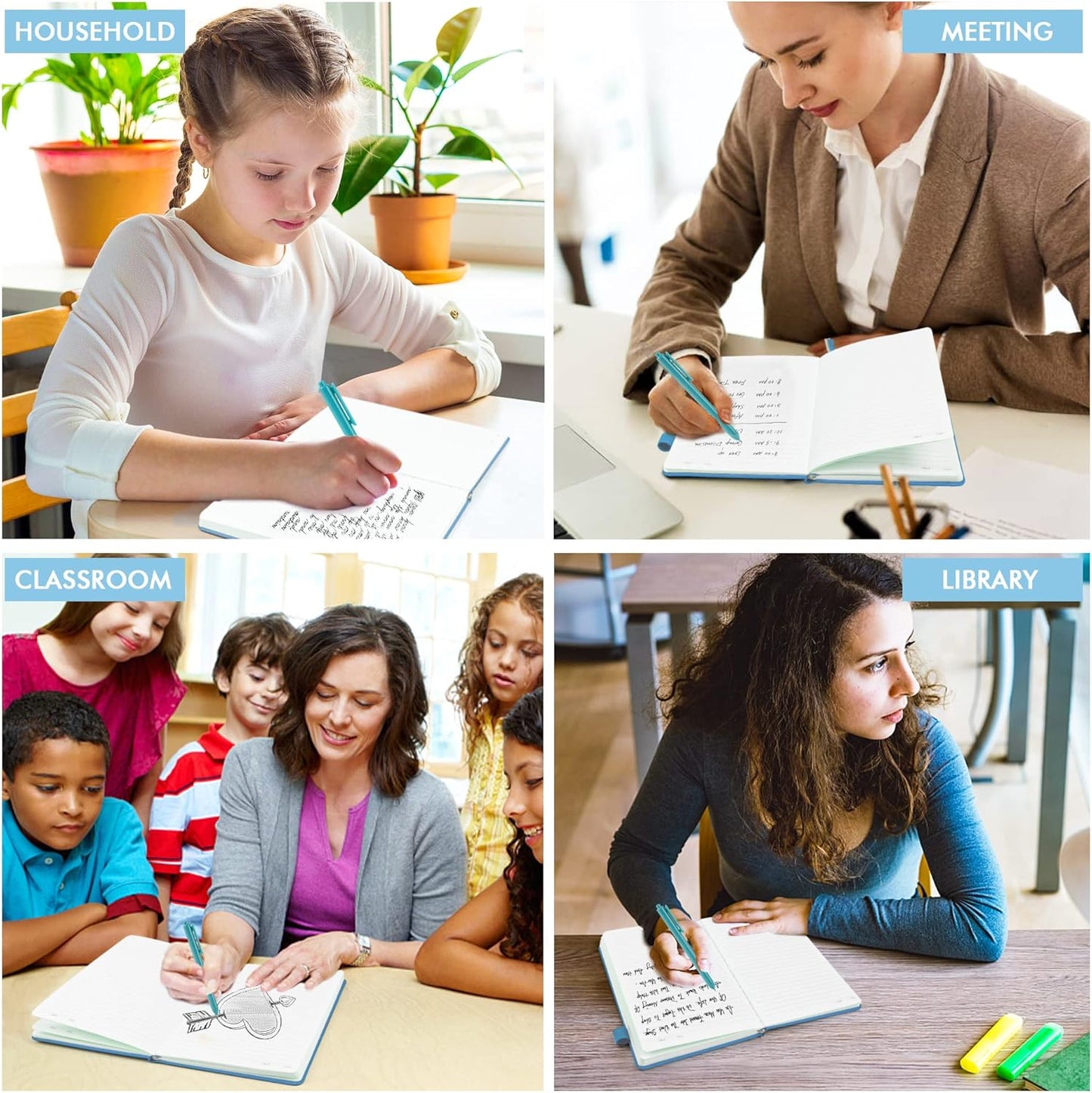 feela 5 Pack Notebooks Journals Bulk, Hardcover Classic Ruled Lined Journals with Pen Holder for Women Girls School Business Supplies, with 5 Black Pens, 120 GSM, 5.1”x8.3”, A5, Blue