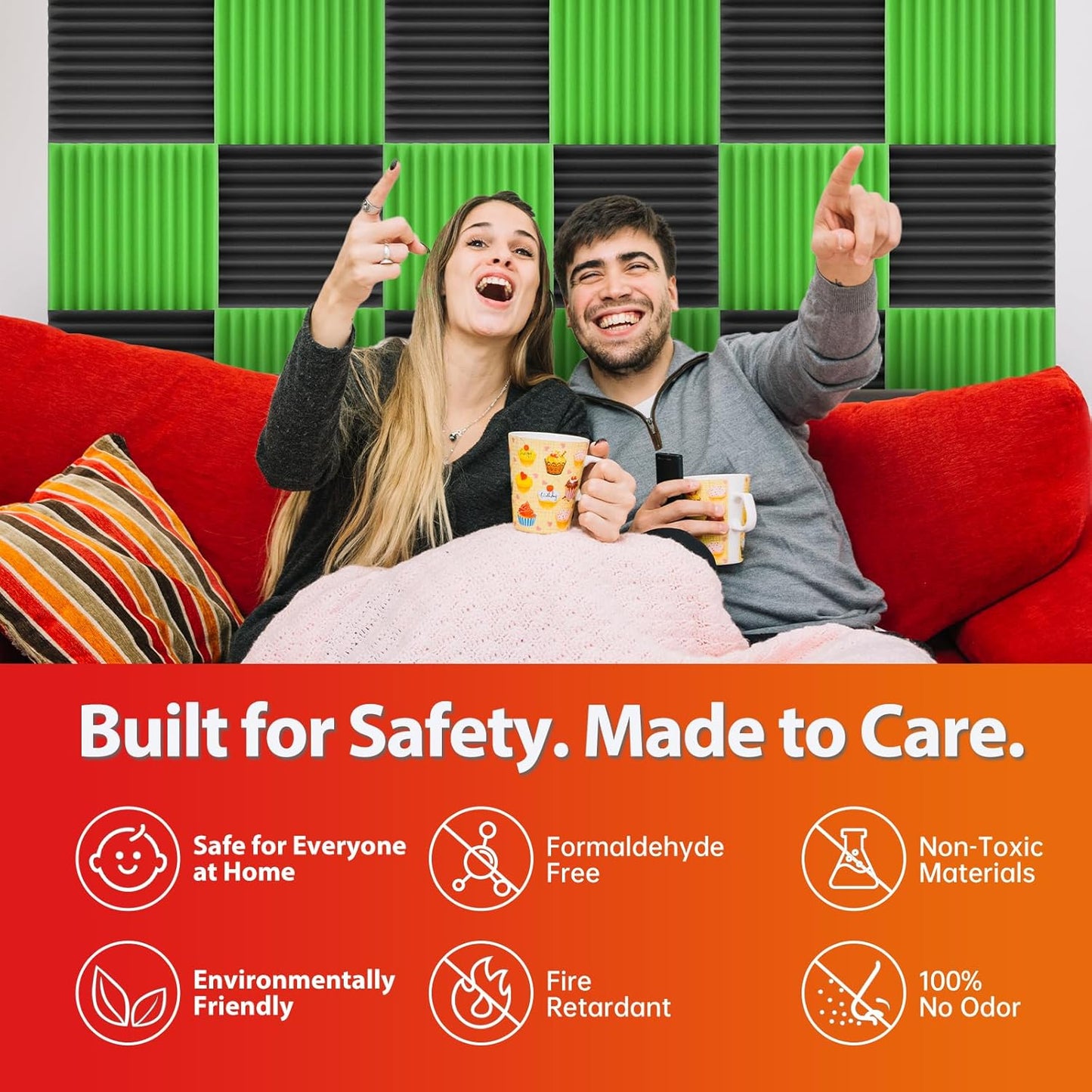 12 Pack Acoustic Panels – Sound Proof Foam Panels for Wall 12"x12"x1", Flame Retardant Wedge Acoustic Foam, High-Density Sound Absorbing Panels for Home Studio(Green, 1" Thick 12 Pack)