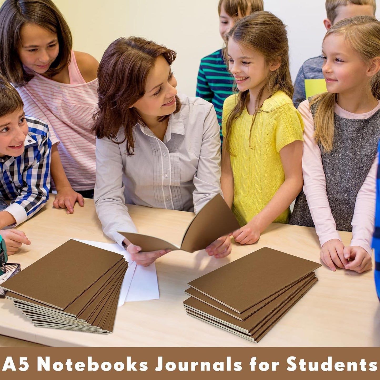 100 Pcs Kraft Notebook Journals 5.5 Inch x 8.3 Inch A5 Softcover Notebooks Bulk for Writing Sketch Office Notepad with 60 Pages 30 Sheets (Dark Brown,Lined)