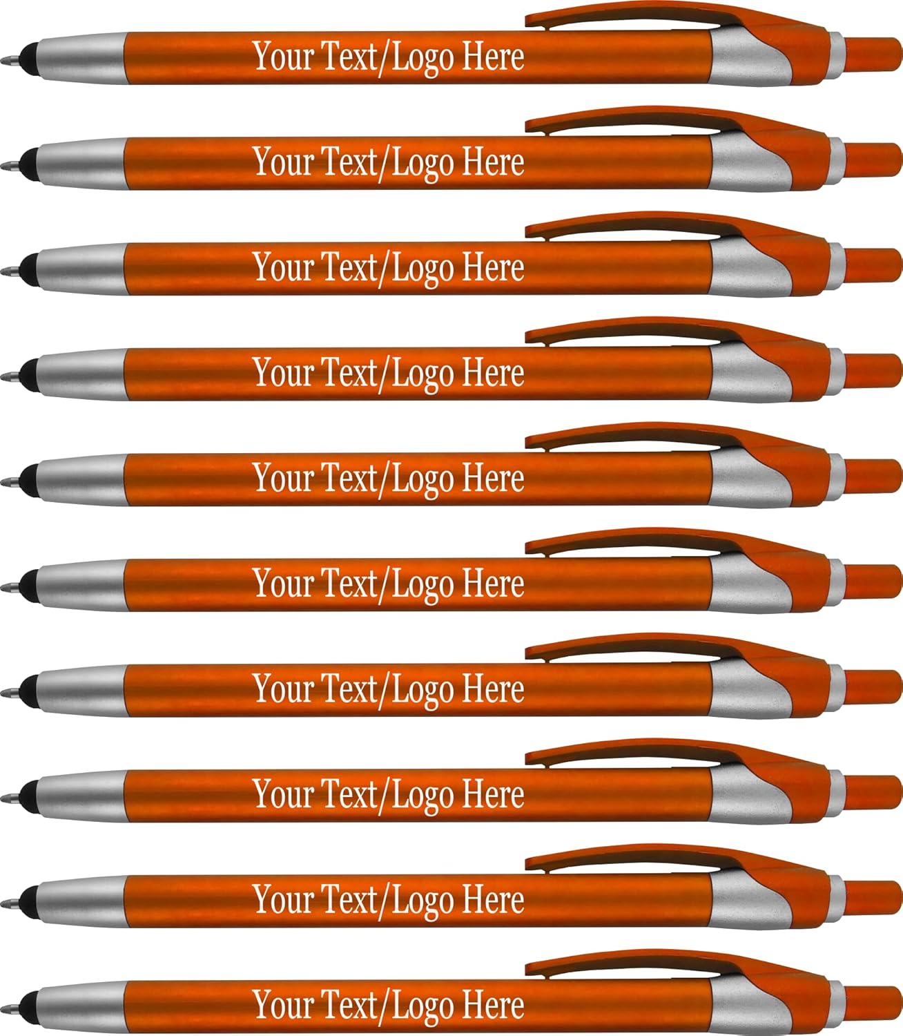 Personalized With your Custom Logo or Text Pens-Pack of 300- for Marketing, Parties, and Events, 2 in 1 Capacitive Stylus & Ballpoint Pen Compatible With Touchscreen Devices, Blue Ink, Orange Pens