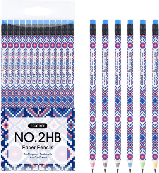 ECOTREE Pencils #2 Pre-Sharpened Pencils for Kids Number 2 Pencil with Erasers for School, Writing, 12 Count