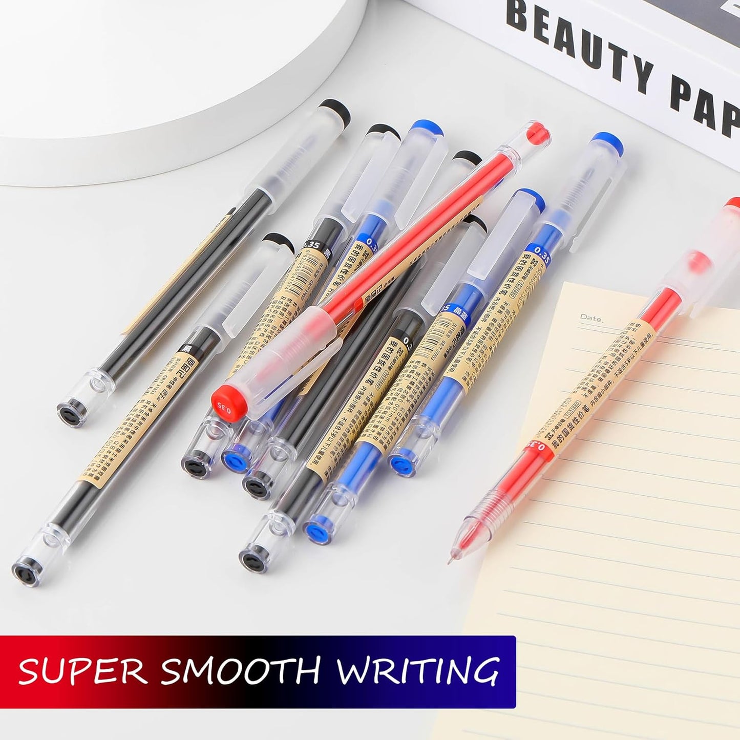 RIANCY Black Blue Red Gel Ink Pens, 0.35mm Extra Fine Point Smooth Writing Rollerball Pens, Japanese Style No Smudge Ballpoint Pen, Quick Drying for Journaling Office School Stationery Supplies 12Pcs