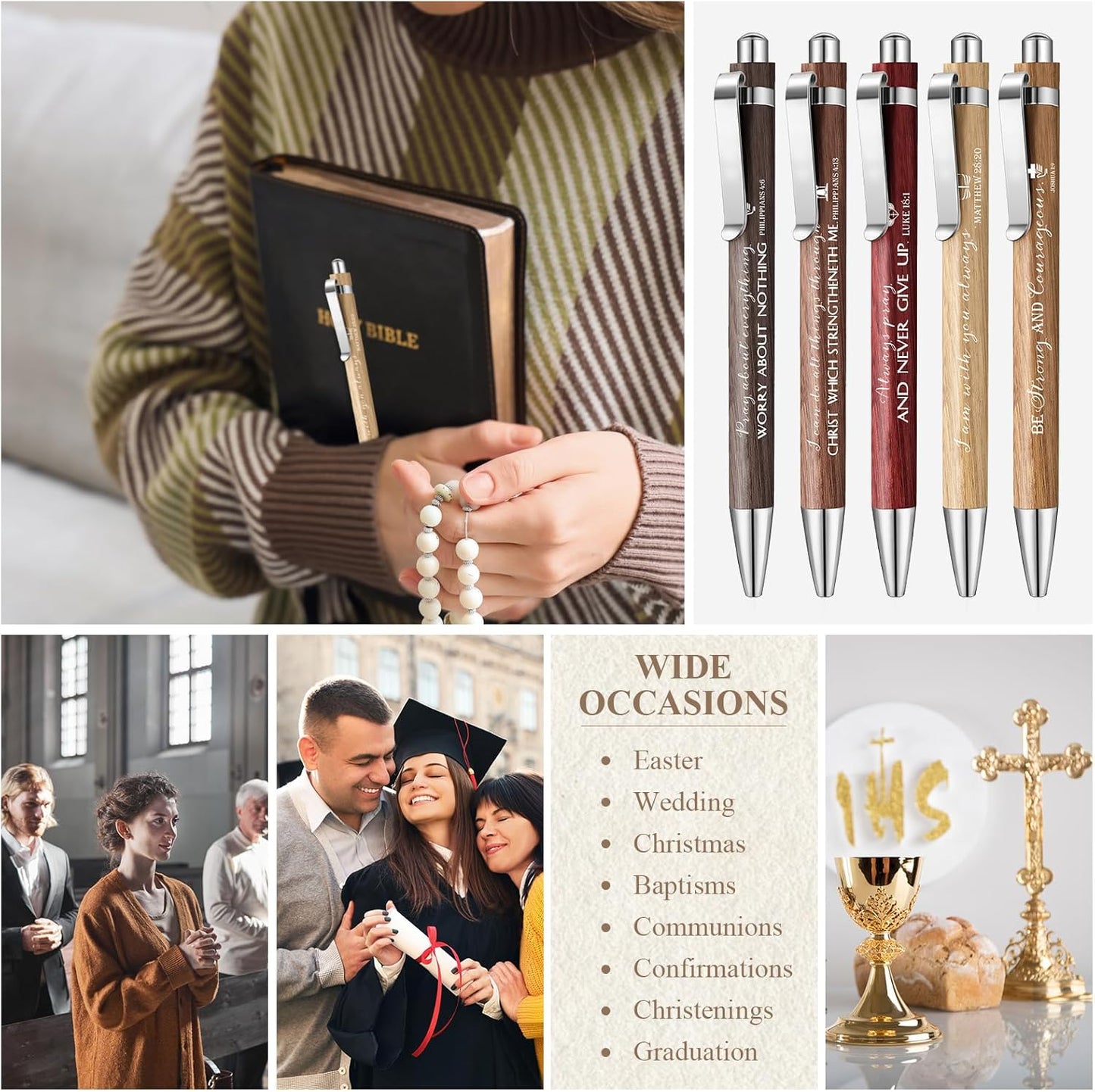 50 Pack Bible Verse Bamboo Retractable Ballpoint Pens Christian Inspirational Bible Verse Ballpoint with Black Ink Pen for Journal Writing Office Supplies Religious Gifts for Men Women(Wood Color)