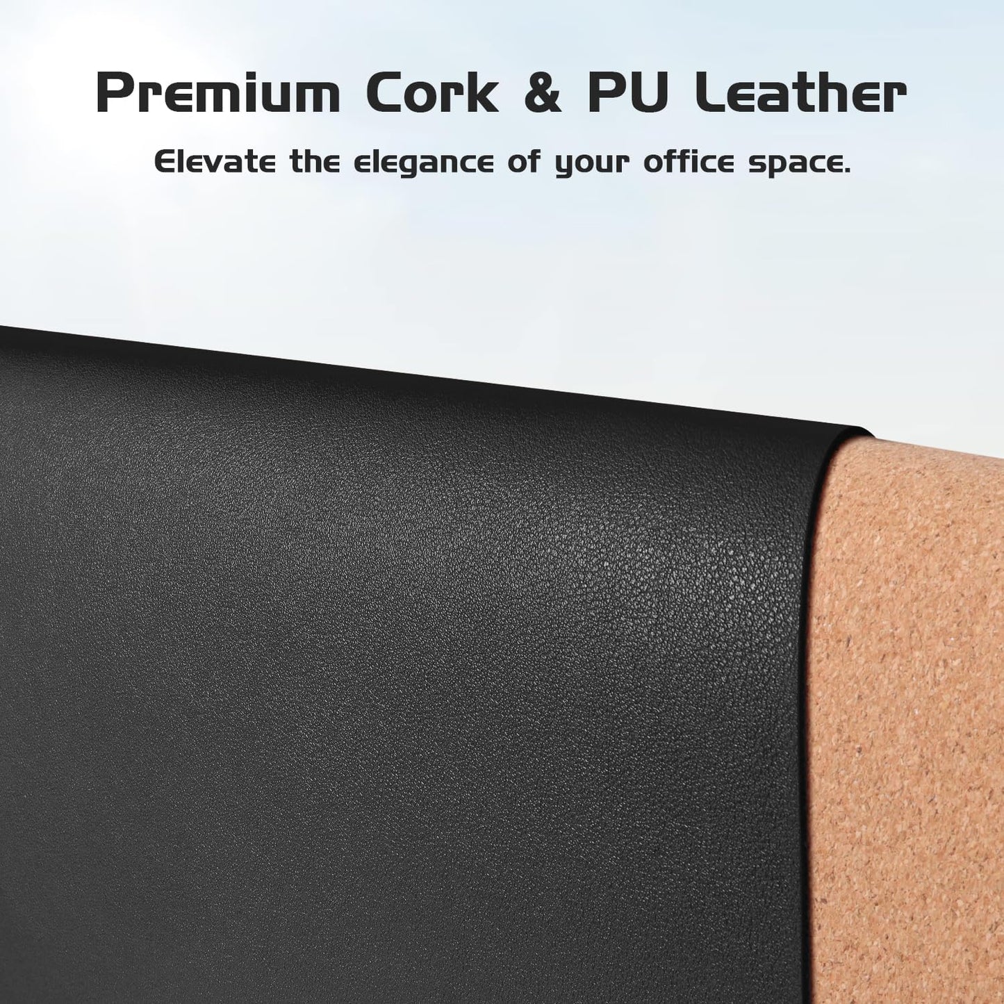 Aothia Dual-Sided Desk Pad - 25.6x13.7 inches Leather Desk Mat, Natural Cork Desk Pad Protector, Large Mouse Pad for Desk, Waterproof Desk Blotter Pad, Desk Writing Pad for Office Work/Home, Black