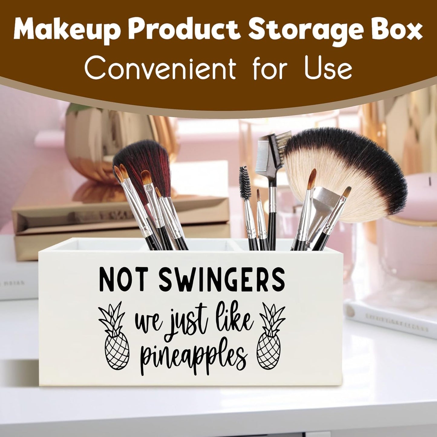 Funny Office Desk Pen Holder, Not Swingers We Just like Pineapples Decor for Home Humor Gifts, Funny Gifts for Women Men Wooden Pencil Holder Organizer for Desk Accessories