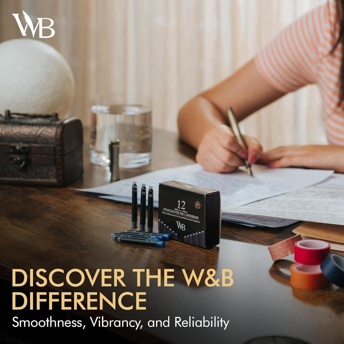 Wordsworth & Black 12 Pack Fountain Pen Ink Refills - Set of 6 Black - 6 Blue Ink Cartridges - International Standard Size - Length APPR 1.5" - Base Diameter APPR 0.24" - Disposable and Generic