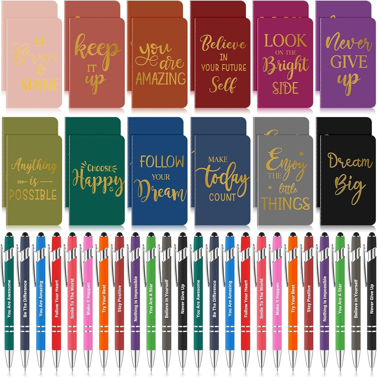 96 Pcs Bulk Motivational Pens Inspirational Notepads Set, Small Pocket Motivational Quote Notebooks and Ballpoint Pens, Mini Journals Gift Set for Kids Students Teachers School Office Prizes Supplies