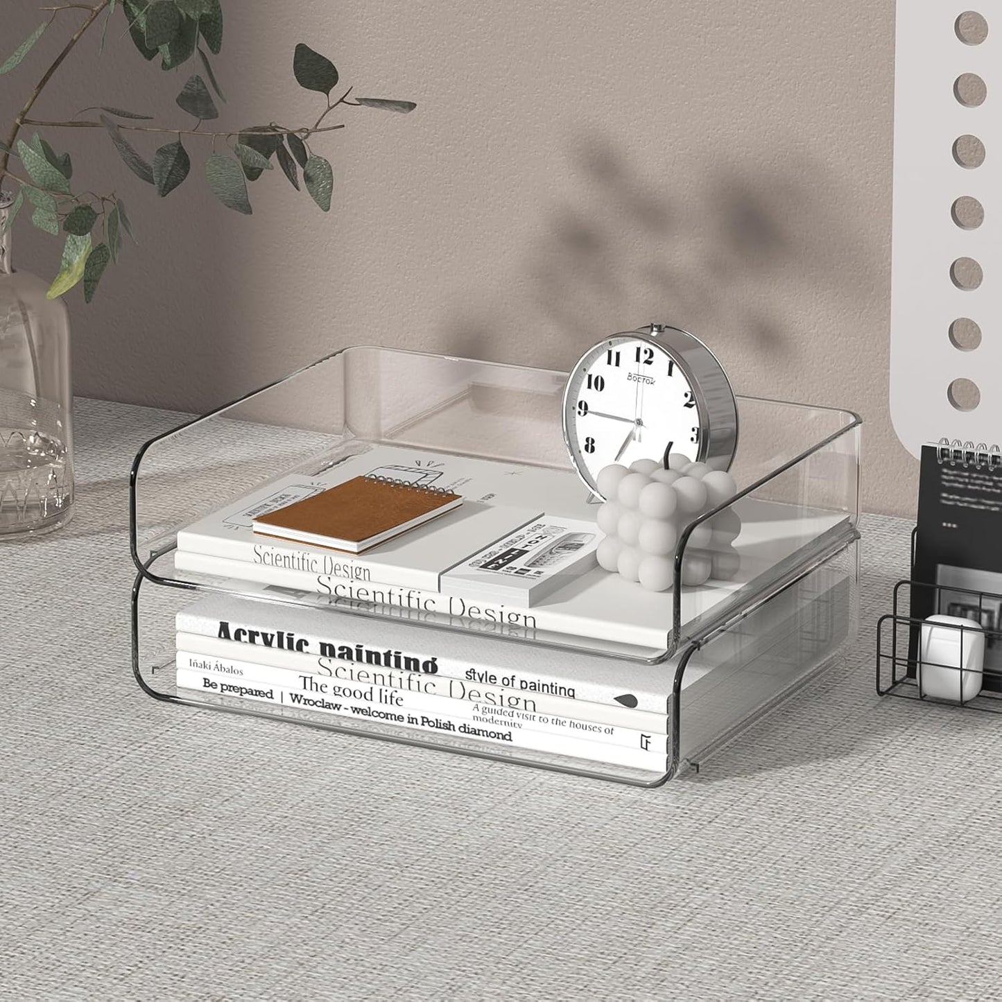 2-Tier Acrylic Paper Tray Organizer-Low-ProfileDesk File Sorter for Office/Home, Clear Stackable LetterTray for Bills, Crafts, Notebooks