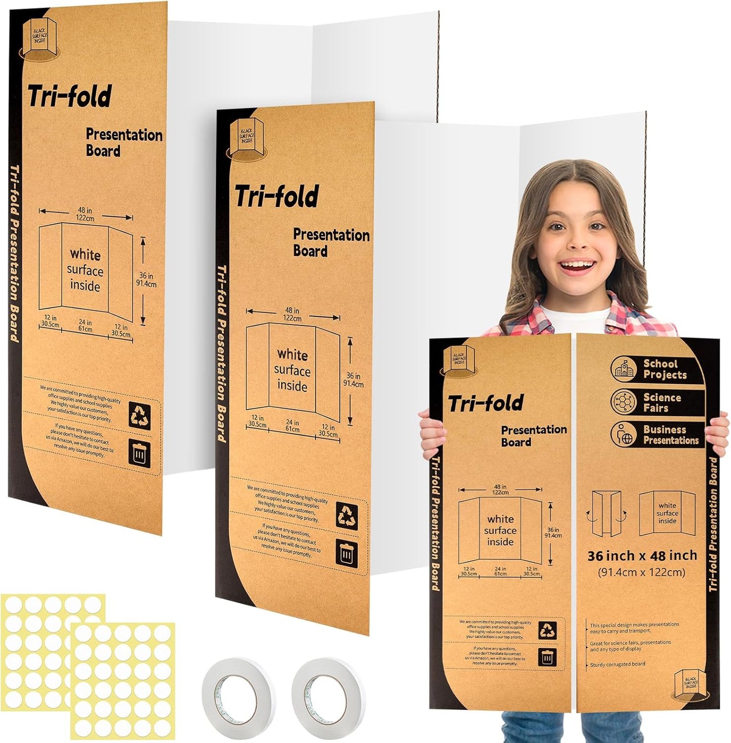 2 Pack Trifold Poster Board 48" X 36", IKAYAS Single sided White Poster Boards, Science Fair Display Boards Posterboard Foamboard for Mounting, Prints, Art, Display,Projects Classroom Supplies