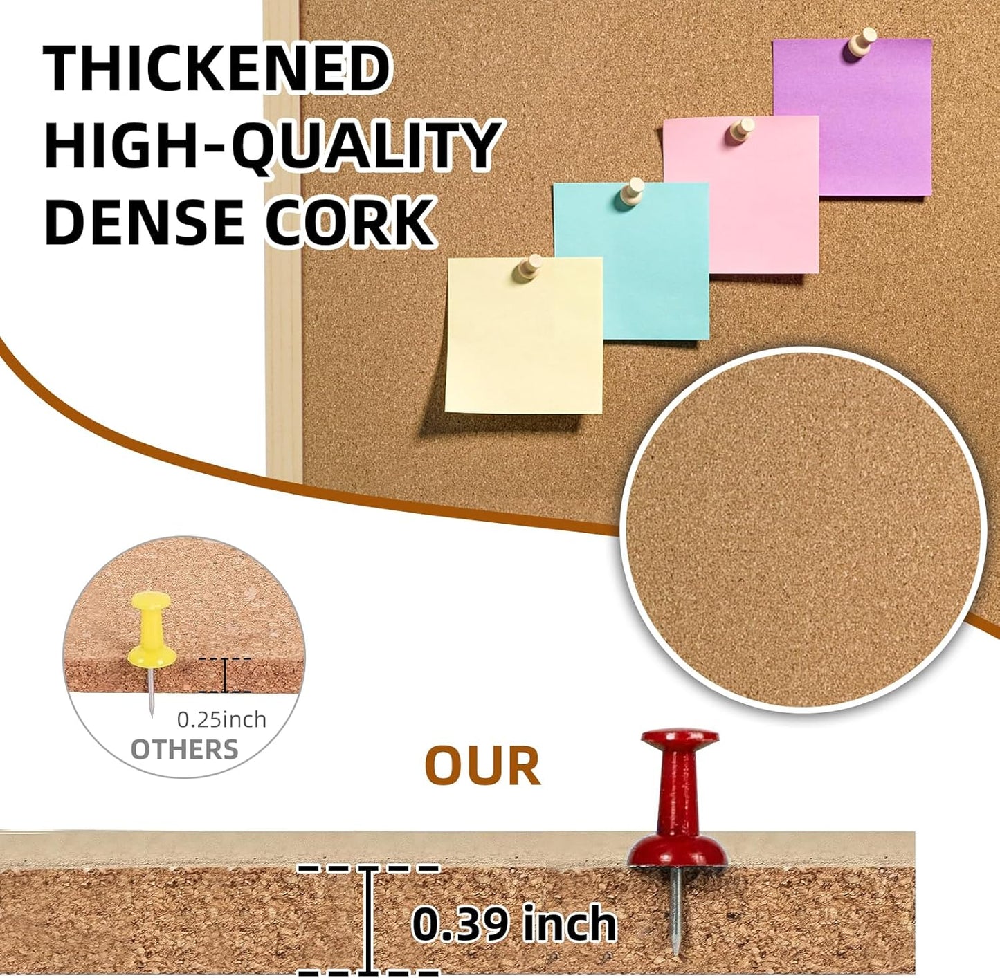 2 Pack 16” x 24” Cork Boards for Walls with Wooden Frame, Double Sided Office Board for Wall Organizer, Bulletins Board Decorative Hanging Pin Board for School, Home & Office, Memo Board