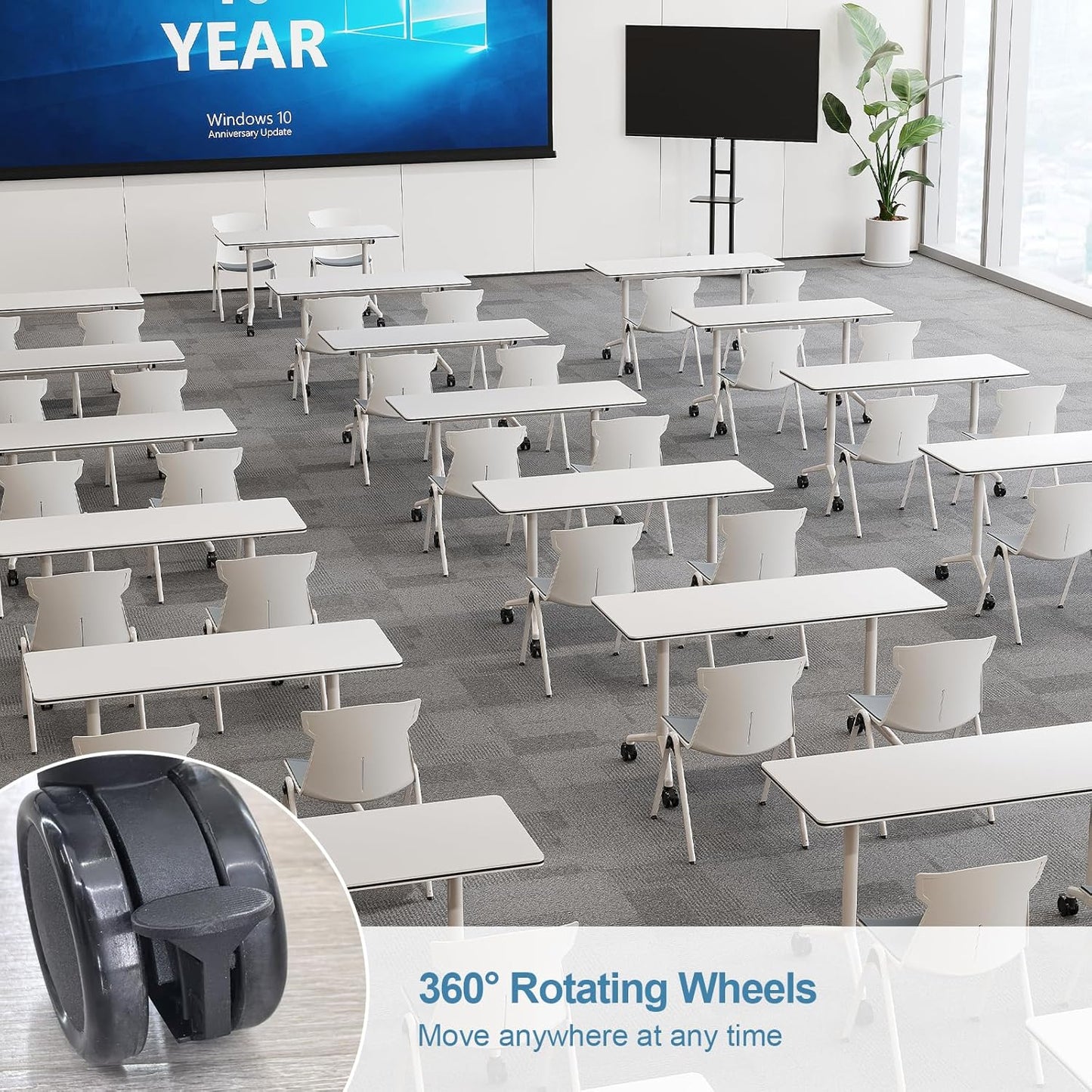 Folding Conference Room Tables 6 Pack, Foldable Modern Mobile Meeting Table Desk Training Table 6FT Large Rolling OfficeTable for Conference Training Classroom (2, 47.2" * 23.6" * 29.5")