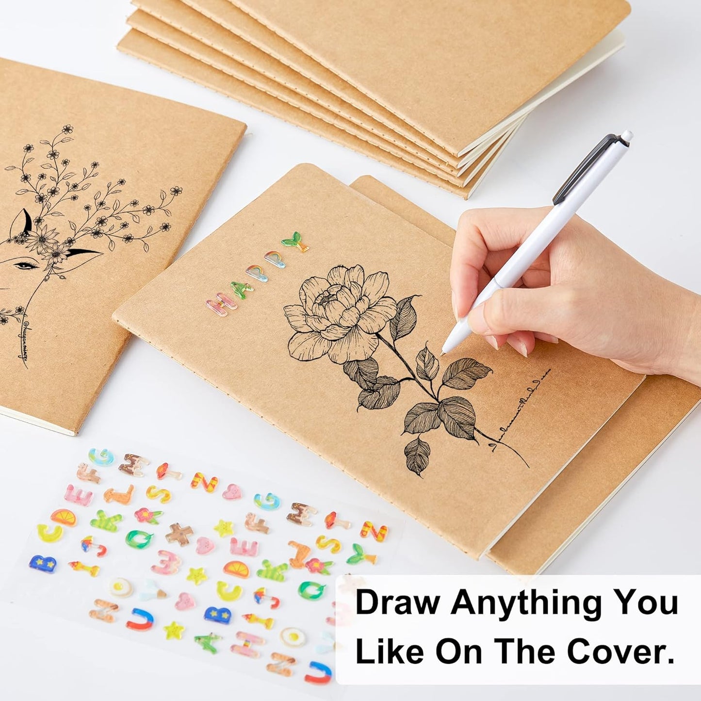 feela 30 Pack Blank Kraft Notebooks, Unlined Sketchbook Note Pad Travel Journal for Drawing Doodling Writing, Journal Bulk For Women Kids Students Office School Supplies, A5, 60 Pages, 8.3” X 5.5”