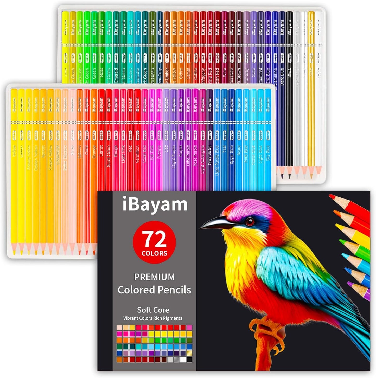 iBayam 72 Colors Colored Pencils for Adults Relaxation Coloring Books, Back to School Supplies for Kids Teens, Drawing Sketching Doodling Pencils, Stationery Art Kits for Preppy School Classroom Gift