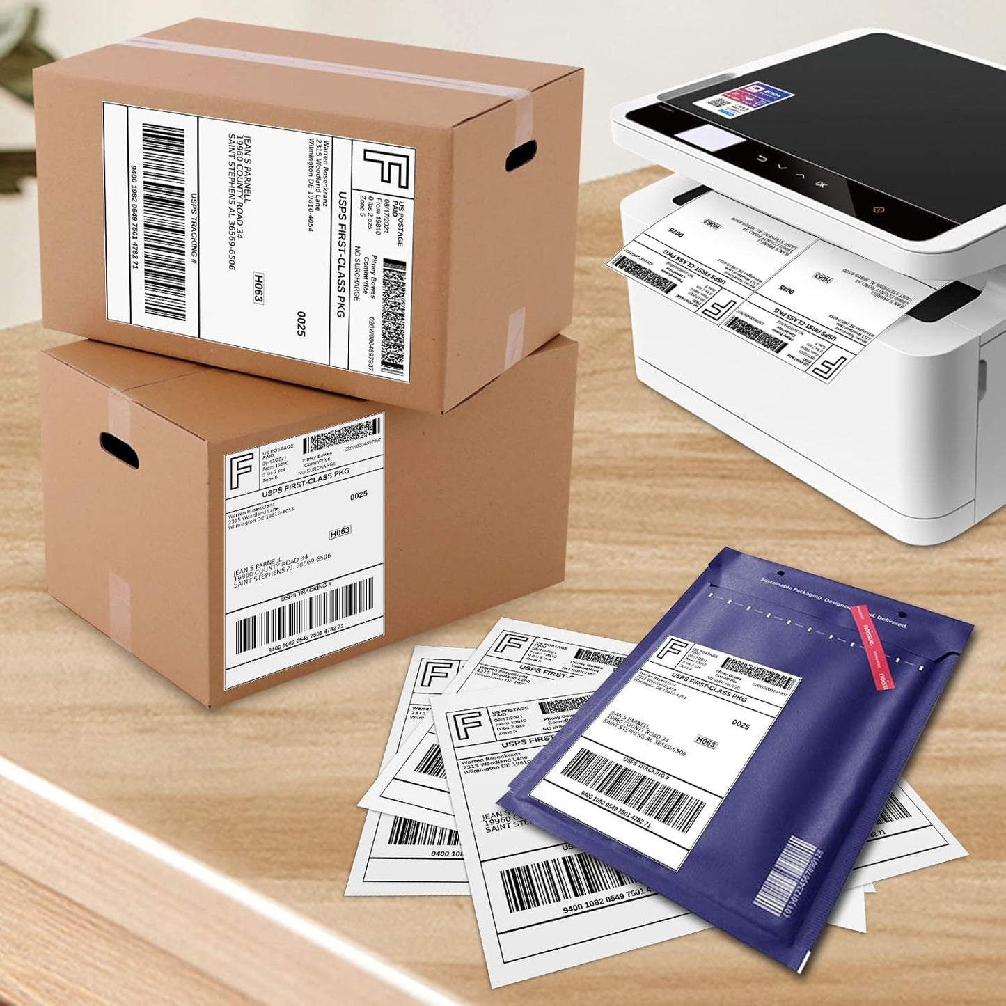 1000 Half Sheet Self Adhesive Shipping Labels, 8.5" x 5.5" Address Labels for Laser & Inkjet Printers(1000 labels-500 Sheet)