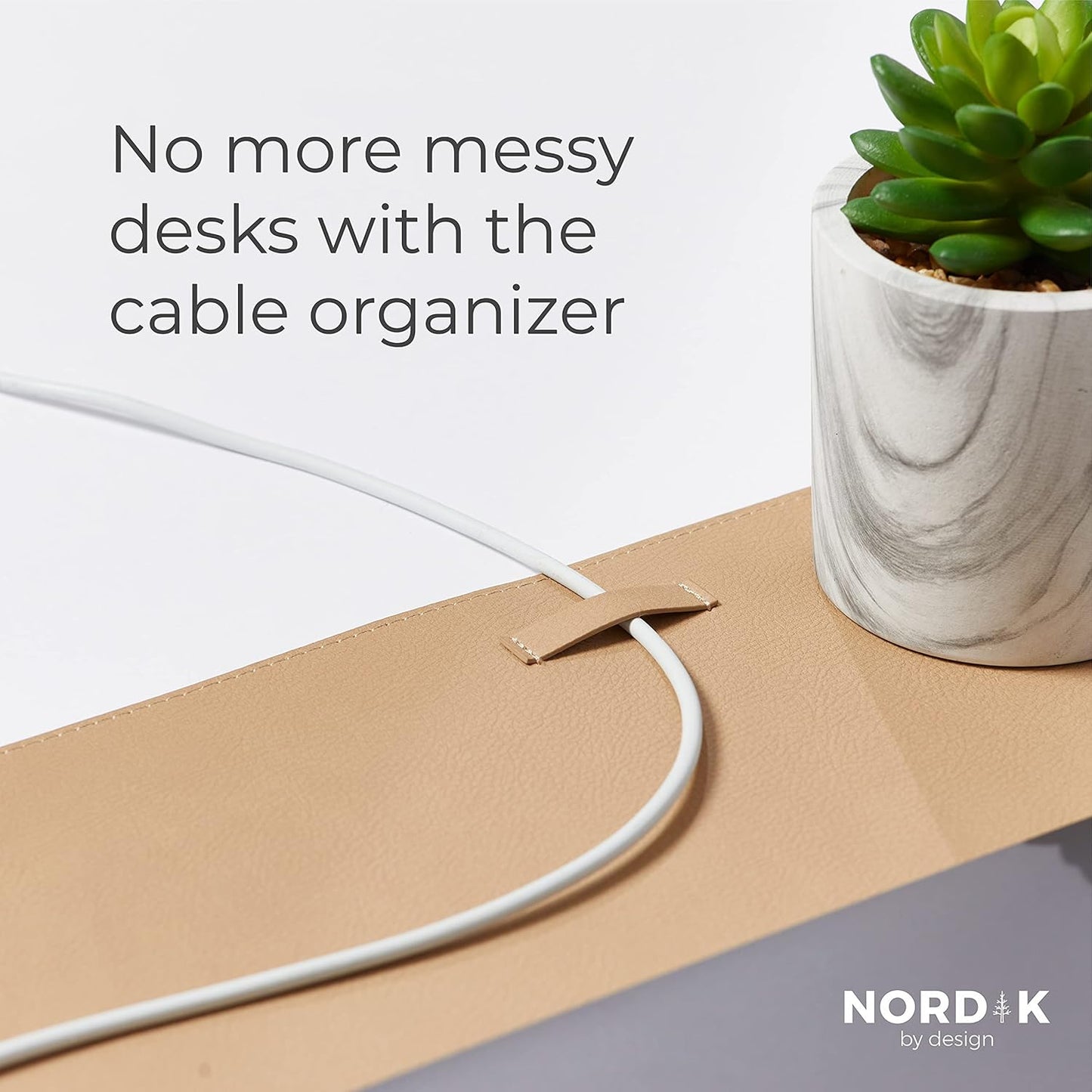 Nordik Leather Desk Mat Cable Organizer - Champagne Beige 35 X 17 inch - Premium Extended Mouse Mat for Home Office Accessories - Non-Slip Vegan Leather Desk Pad Protector & Desk Blotter Pad