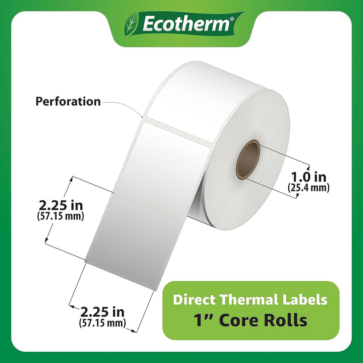 2.25" x 2.25" Thermal Labels | 4 Rolls | 2800 Labels | fits Zebra, Munbyn, Rollo, Godex, Arkscan, iDPRT, Offnova Thermal Label Printers and More | Blank White Adhesive Stickers by Ecotherm