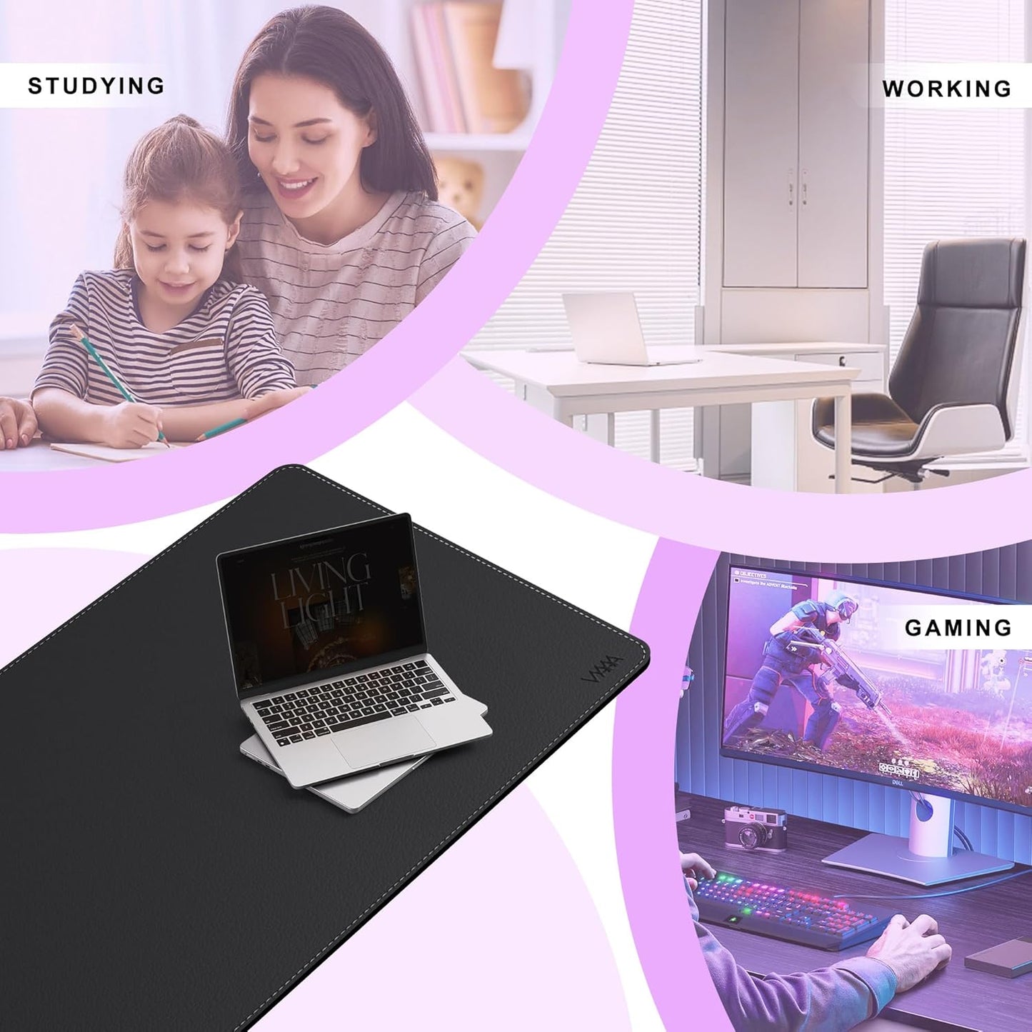 VYAAA Leather Desk Mat,70.8"×23.6" Large Mouse Pad, Desktop Protector for Desk, Multifunctional Keyboard Mouse Pad for Home or Office (Black)