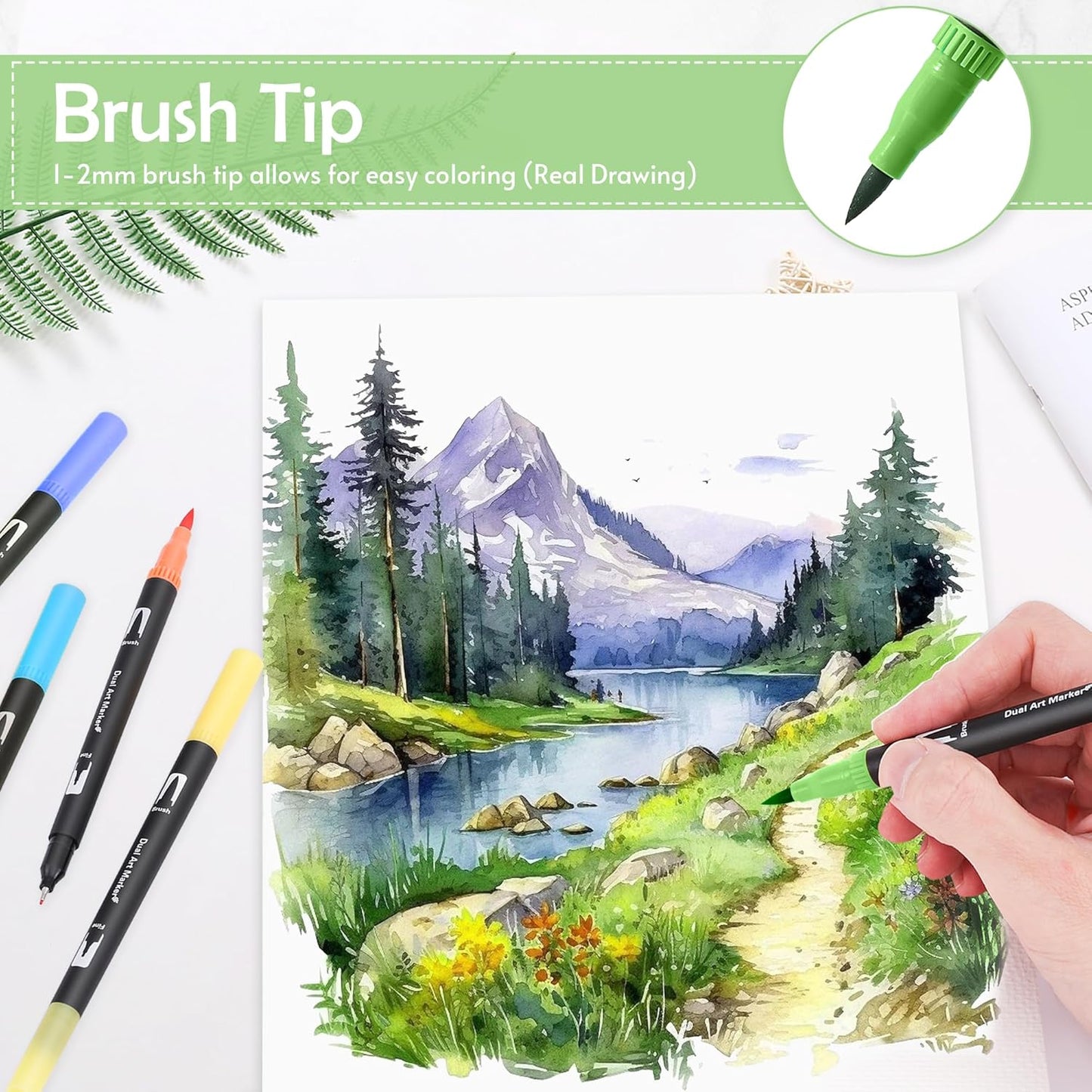 nauets 100 Colors Brush & Fine Dual Tip Watercolor Markers Set for Kids Adults Coloring Books No Bleeding Paint Pens For Drawing Note taking Planner Calligraphy Journaling Card Making Art Supplies