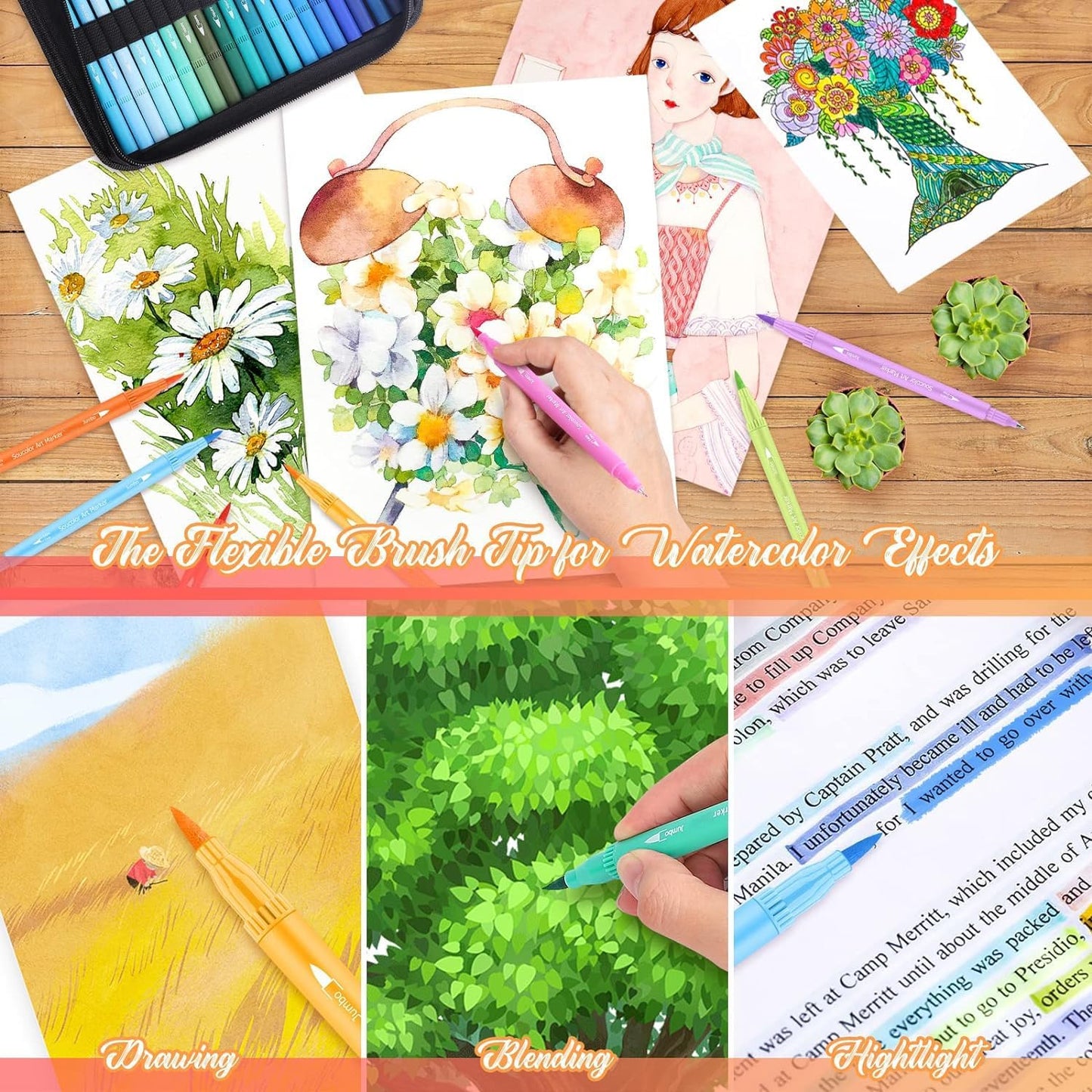 Soucolor Art Supplies for Adults Kids, 72 Colors Dual Tip Brush Fine Tip Markers, Art Kit Drawing Set with Art Case Coloring Set, Art Set for Kids, Kids Art Supplies for School, Gifts for Girls & Boys