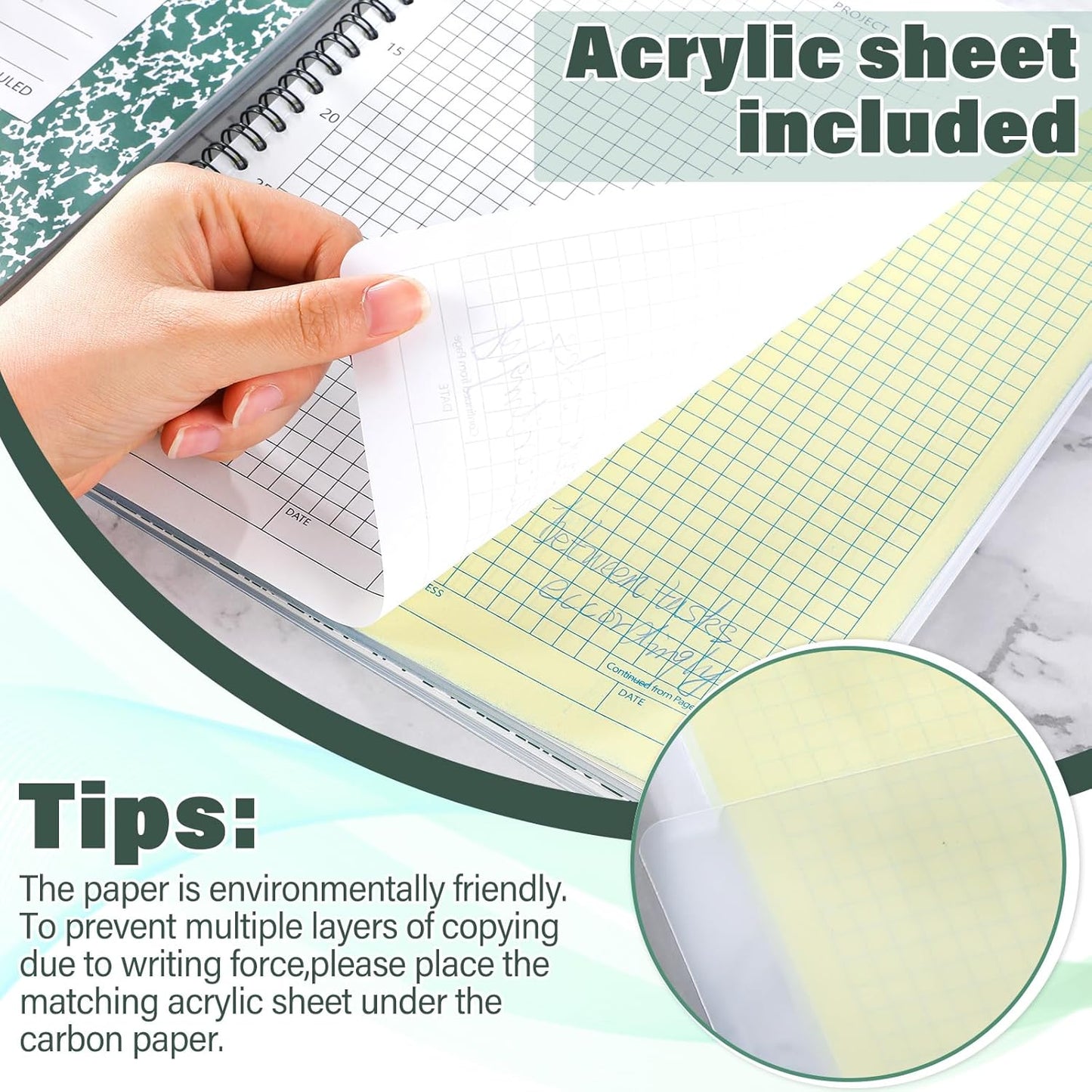 2 Pack Carbonless Lab Notebook Carbon Copy 8.5'' x 11'' Laboratory Engineering Chemistry Computation Notebook Science Grid Contains 25 Set Pages 100 Sheets Total Coil Binding(Dark Green)