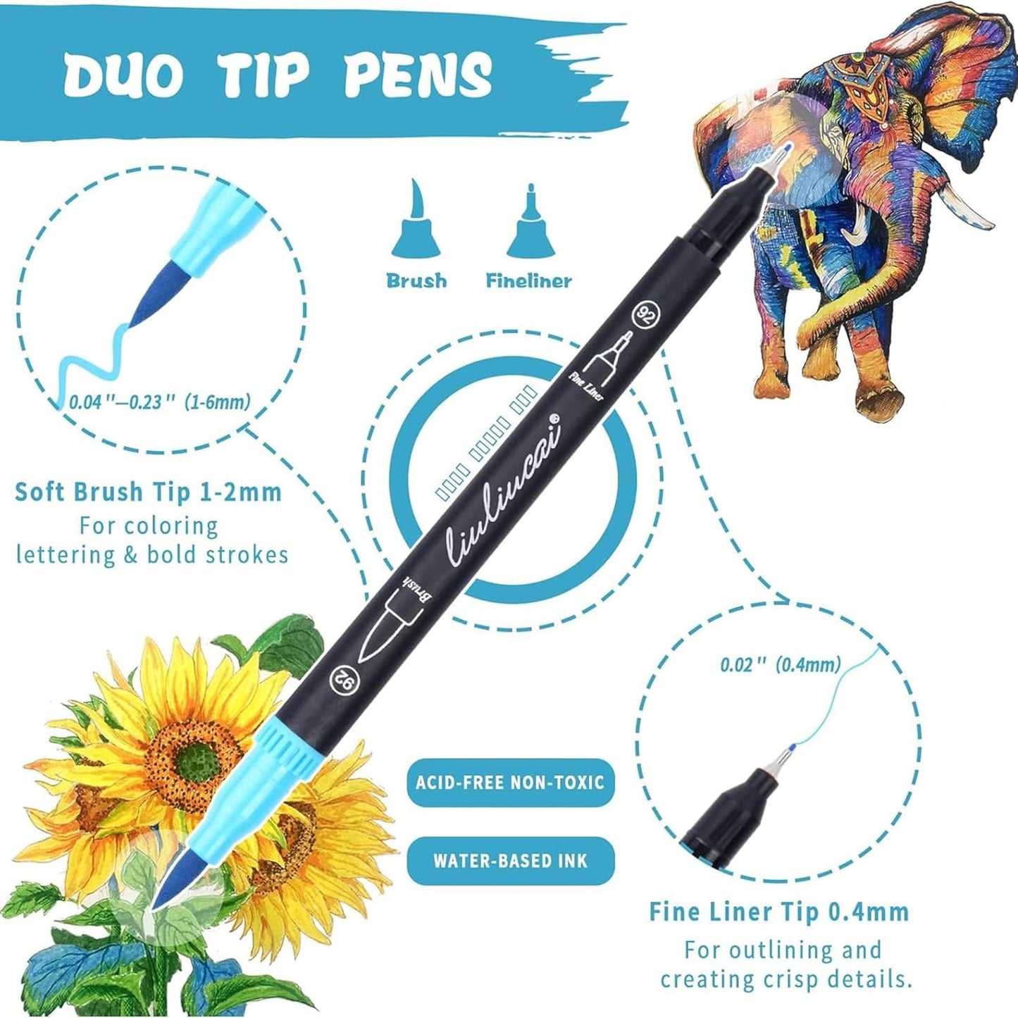 Duo Tip Brush Coloring Pens,200 Colors Art Markers Set,Fine & Brush Tip Pen for Adults Coloring Book Bullet Journals Planner Writing Drawing Note Taking