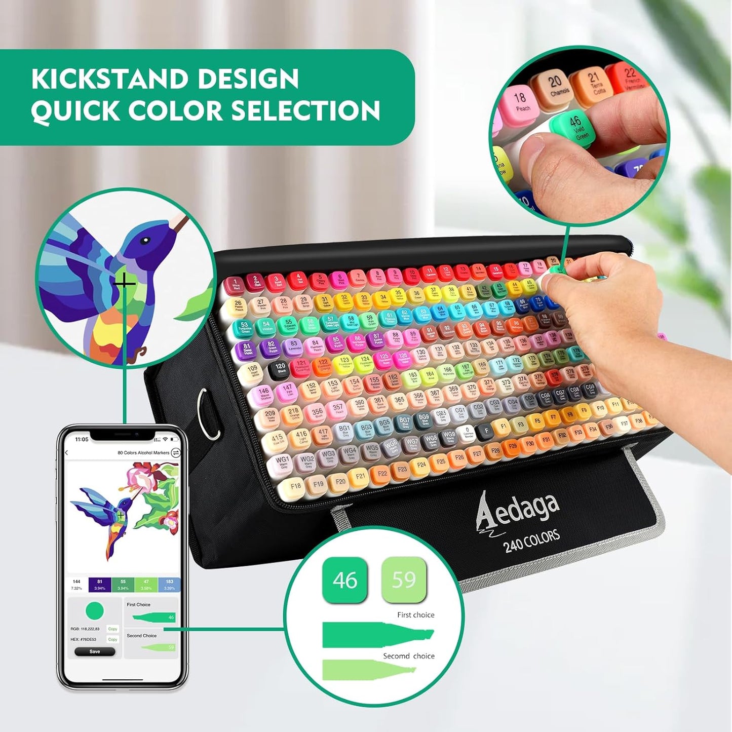 240 Colors Alcohol Markers with Free App, Dual Tip Art Marker with Kickstand Case for Artists Adults and Kids. Alcohol Based Markers for Coloring Painting Sketching and Drawing, Great Gift