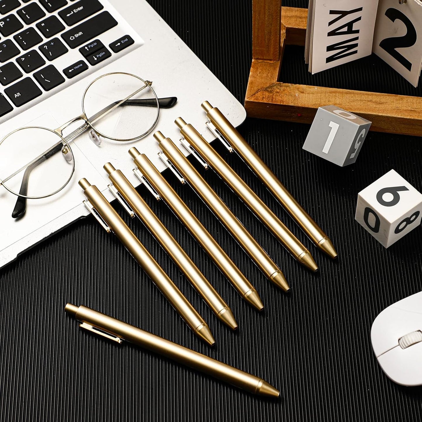 30 Pcs Gold Metallic Slim Ballpoint Pens Bulk Retractable Black Ink Medium Point (0.5mm) Smooth Writing Pens for Wedding Bridal Shower Business Office Students Teachers