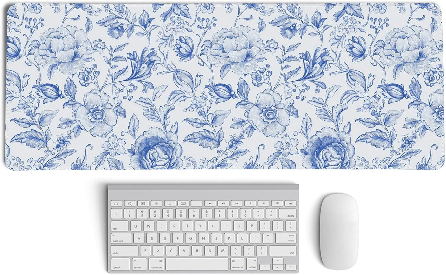 Blue Chinoiserie Mouse Pad,Blue and White Floral Desk Mat,XL Large Floral Preppy Trendy Mouse Pad,Girly Gaming Mousepad,Girly Laptop Desk Mat for Dorm Home Office,31.5x11.8 Inch