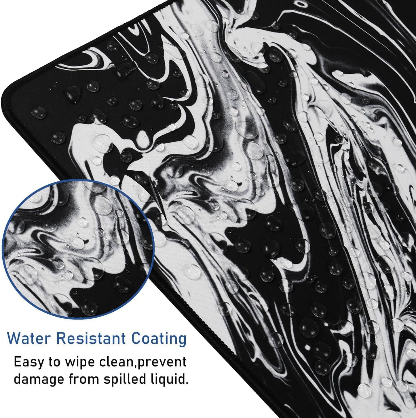 Large Extended Gaming Mouse Pad with Stitched Edges, Durable Non-Slip Natural Rubber Base, Waterproof Computer Keyboard Pad Mat for Esports Pros/Gamer/Desktop/Office/Home - Black White