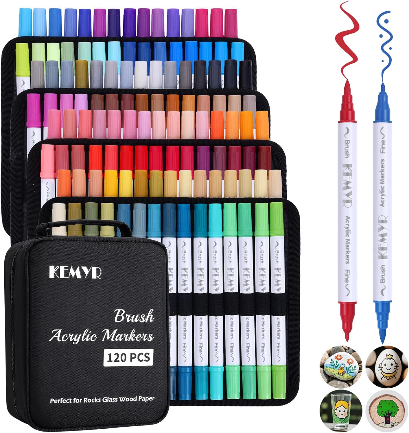 120 Colors Brush & Fine Tip Acrylic Paint Pens, Dual Tip Acrylic Paint Markers for Paper, Wood, Canvas, Stone, Rock, Glass, Fabric, DIY, Ceramic, Art Supplies for Kids and Adults Drawing