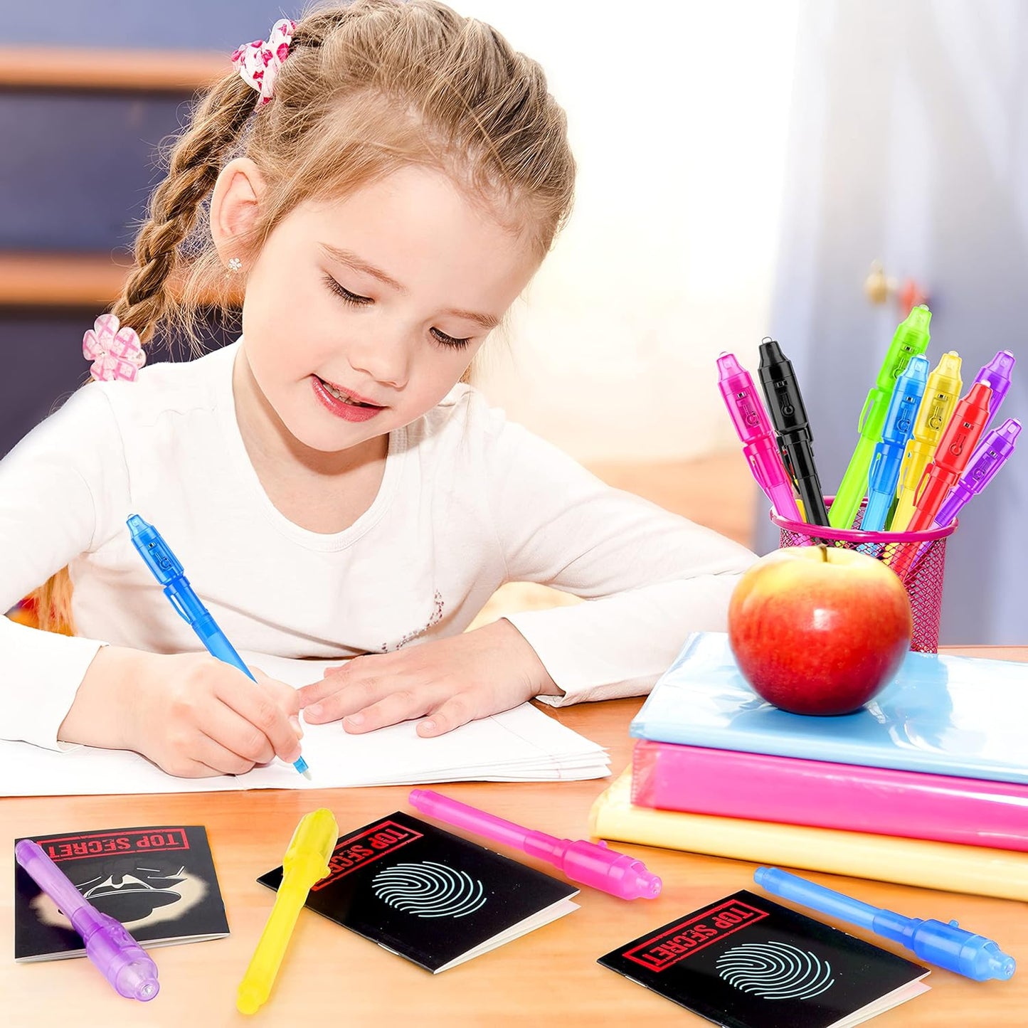 GIFTINBOX Invisible Ink Pens with UV light for Kids, Spy Pen Party Favors for Kids 8-12, 24Pack Invisible Ink Pen and Notebook, Magic Marker for Secret Message Birthday Party Favors for Kid 4-8