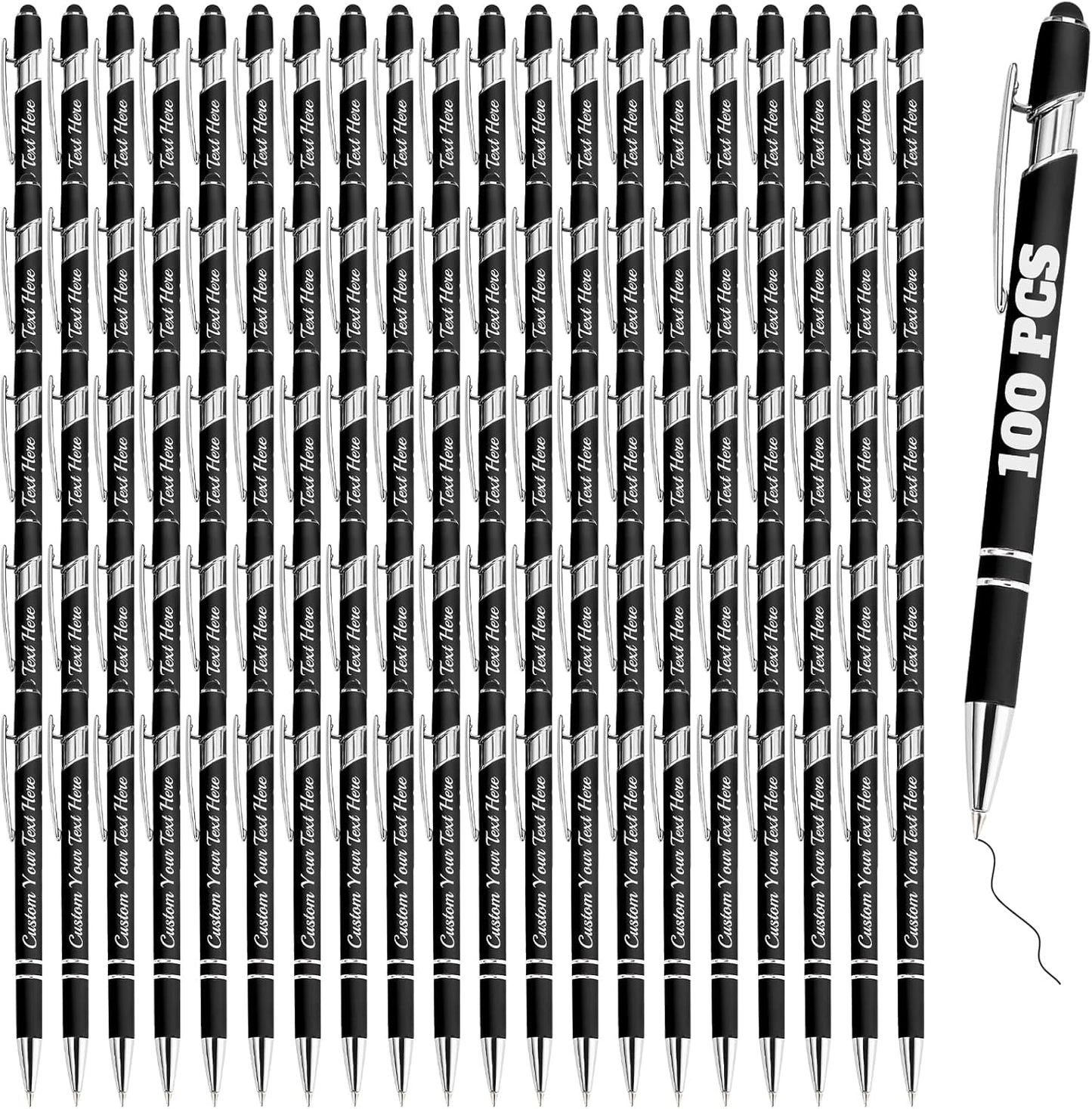 Personalized Pens Bulk 100 with Name Custom Engraving Ballpoint Pens with Stylus Tip Customized Smooth Writing Pens Personalized Gifts for Anniversary Birthday or Graduation(Black,Black Ink)