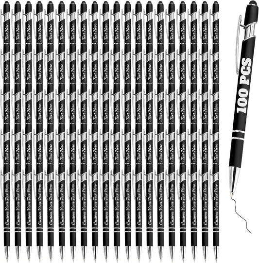 Personalized Pens Bulk 100 with Name Custom Engraving Ballpoint Pens with Stylus Tip Customized Smooth Writing Pens Personalized Gifts for Anniversary Birthday or Graduation(Black,Black Ink)