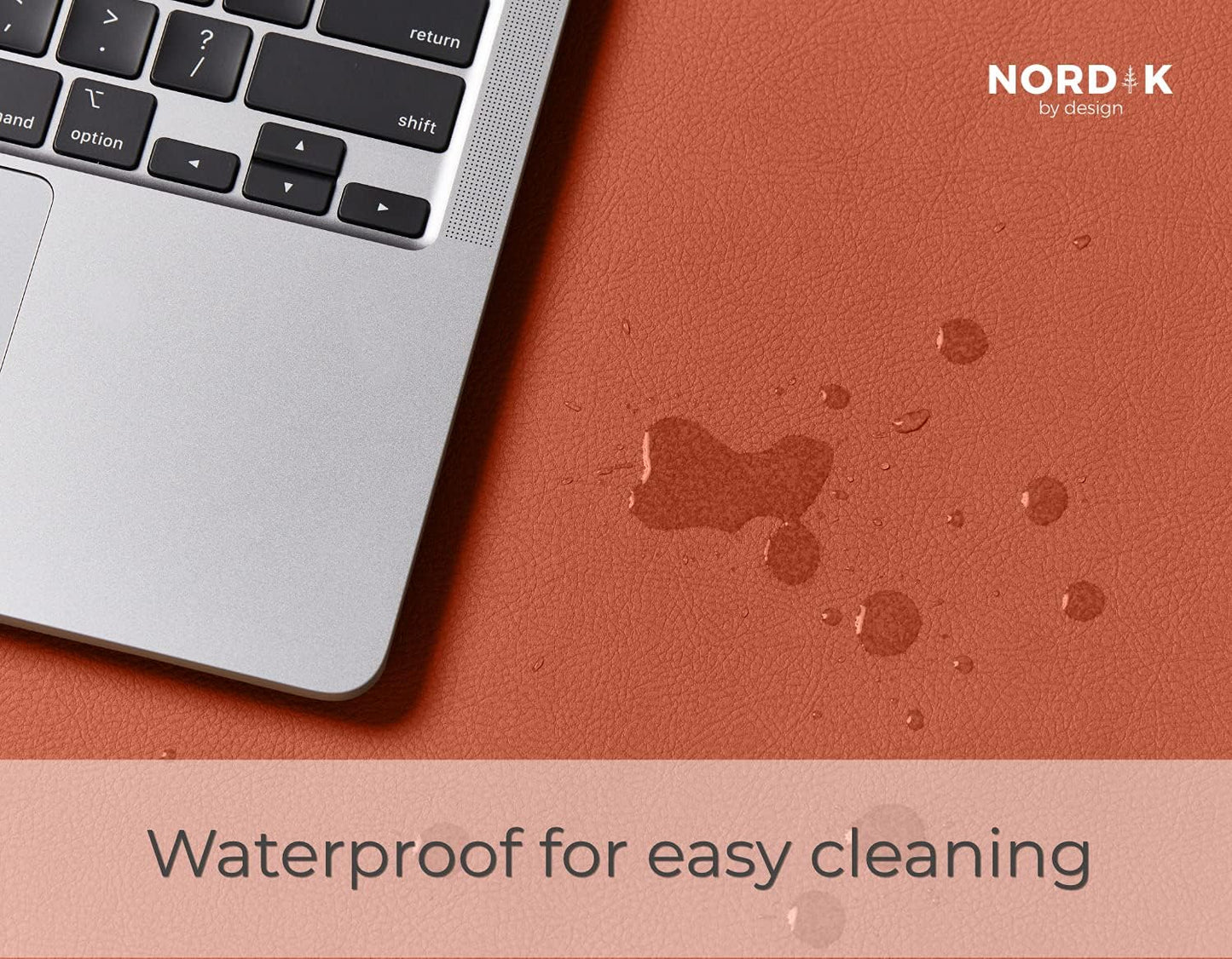 Nordik Cork Leather Desk Mat Cable Organizer - Saddle Brown 35 X 17 inch - Premium Extended Mouse Mat for Home Office Accessories - Non-Slip Vegan Leather Desk Pad Protector & Desk Blotter Pad