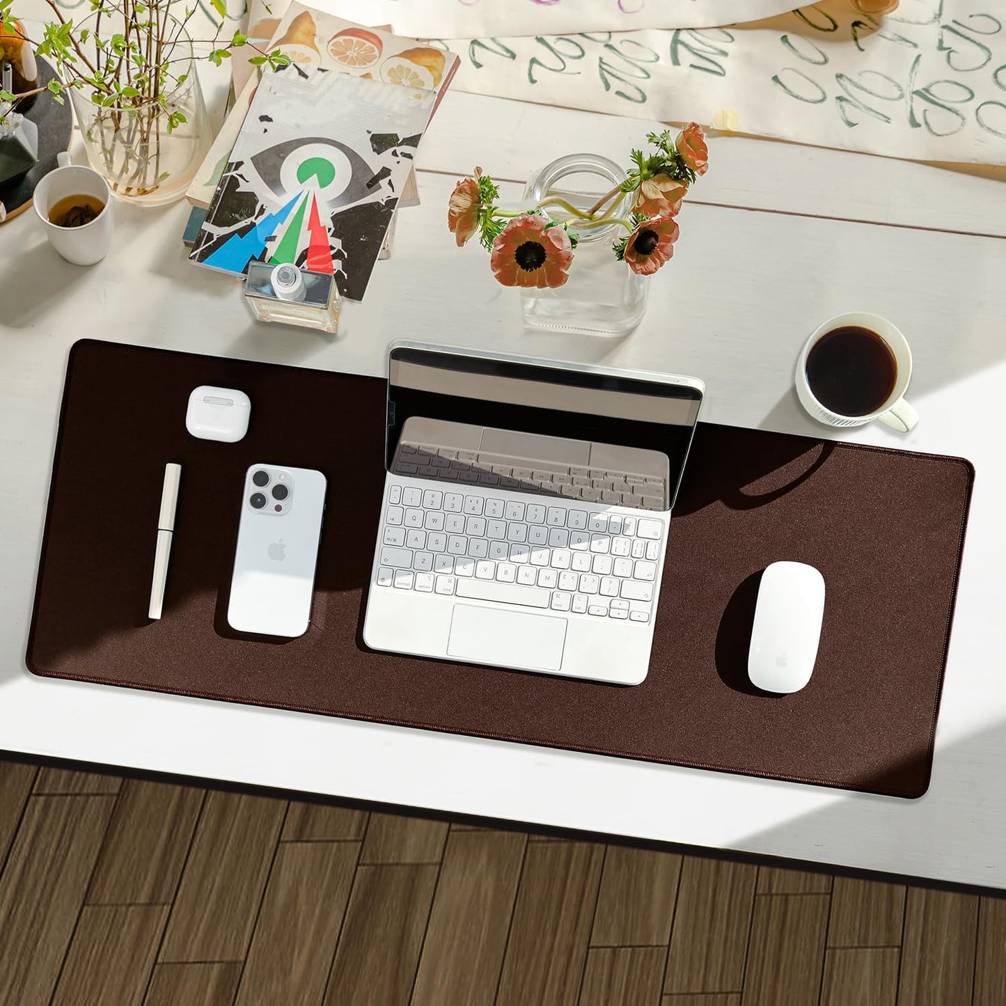 Waterproof Large Gaming Mouse Pad with Durable Stitched Edges, Non-Slip Rubber Base, Grainy Jacquard Mouse Mat Desk Pad for Home Office Gaming, 27.5"*11.8"*0.12", Coffee