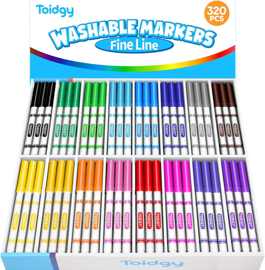 320 PCS Washable Markers for Kids, Colored Markers Bulk for School, Thin Marker Set in 16 Assorting Colors, Fine Line Marker with Conical Tip, Back to School Supplies, Classroom Must Haves