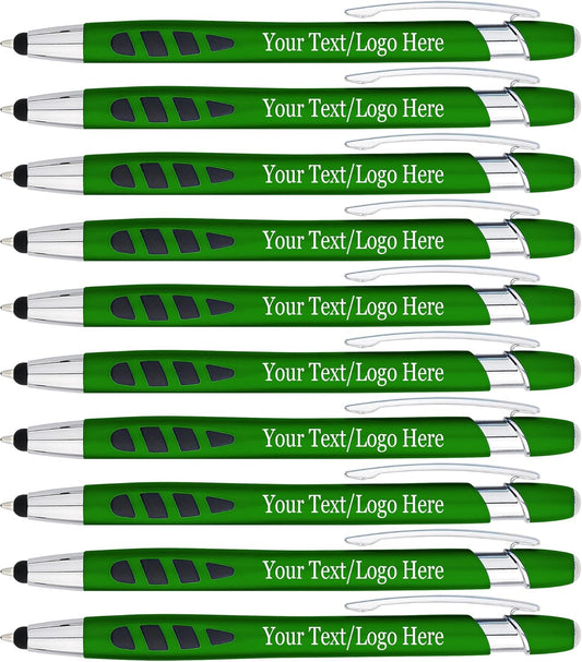 Personalized with Your Custom Logo or Text Pens-300 Pack Bulk-for Businesses, Parties, and Events, 2 in 1 Capacitive Stylus & Ballpoint Pen Compatible with Most Touchscreen Devices, Green