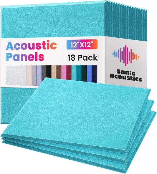 18 Pack Acoustic Panels Self Adhesive Sound absorbing Wall Panels, High Density Dampening Panel, 12X12X0.4 Inch Square Wall Panels in Home,Office,Reccording Room,Studio (Lake Blue)