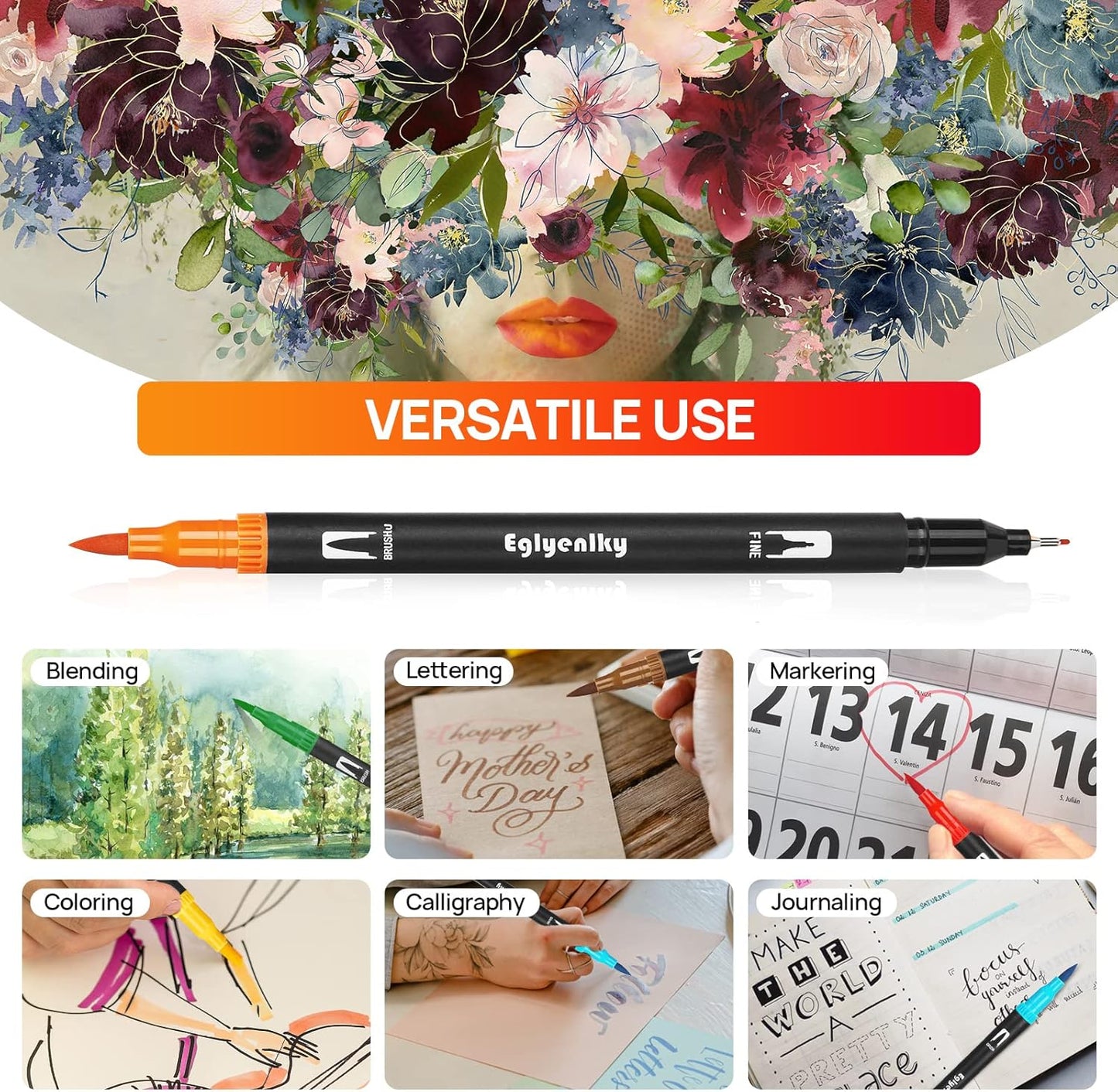 36 Coloring Markers Double Tip Brush Pens, Dual Tip Artist Fine and Brush Pen Art Colored Markers for Adult Coloring Book Kid Drawing Journaling Lettering Note Taking Calligraphy