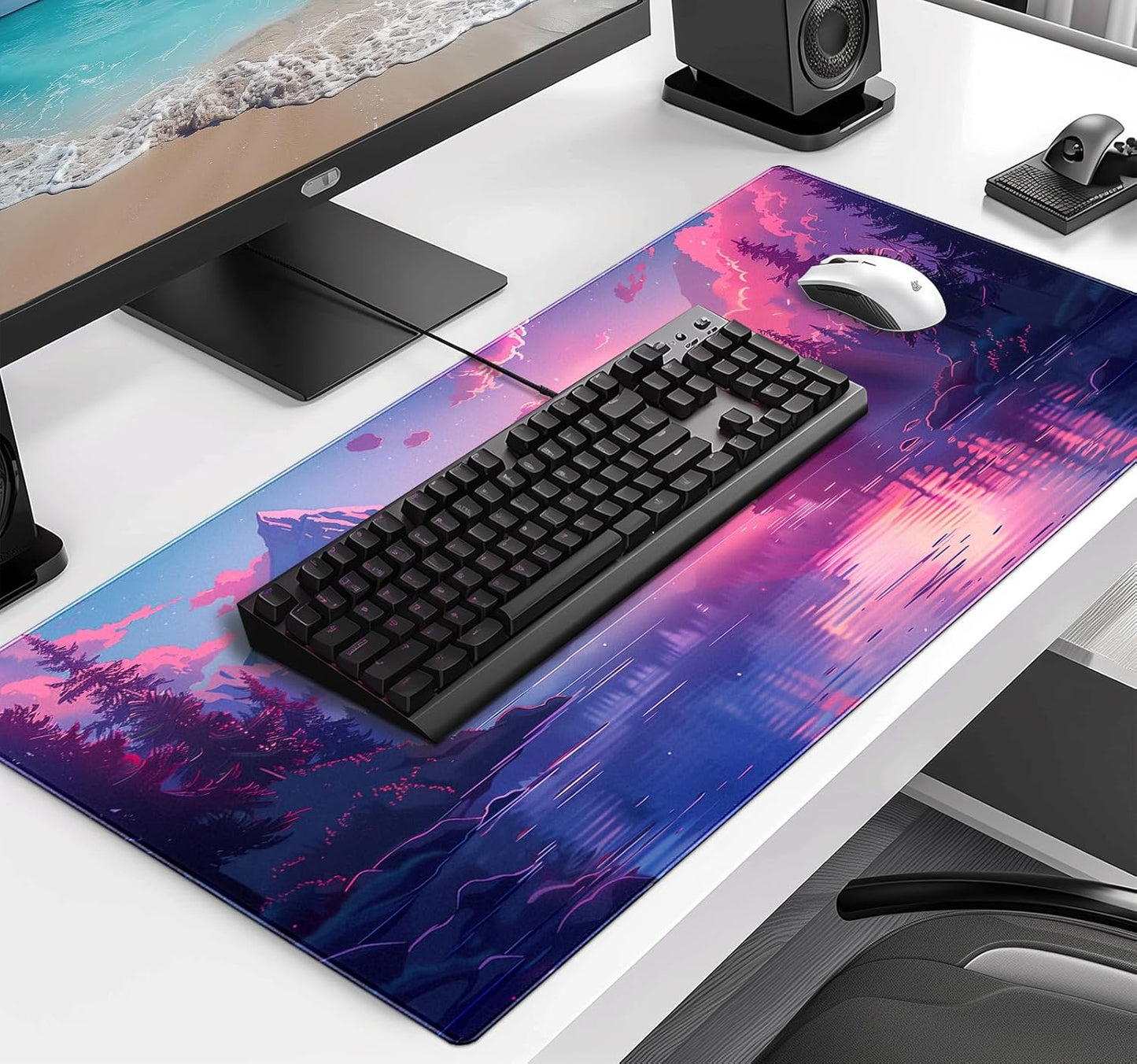 Sunset Mountain Scenic XXL Extended Mouse Pad, Fuji Mountain Large Laptop Pad, Waterproof, Non Slip, Game Office Sewn Table Pad 35.4 x 15.7 x 0.12 Inches