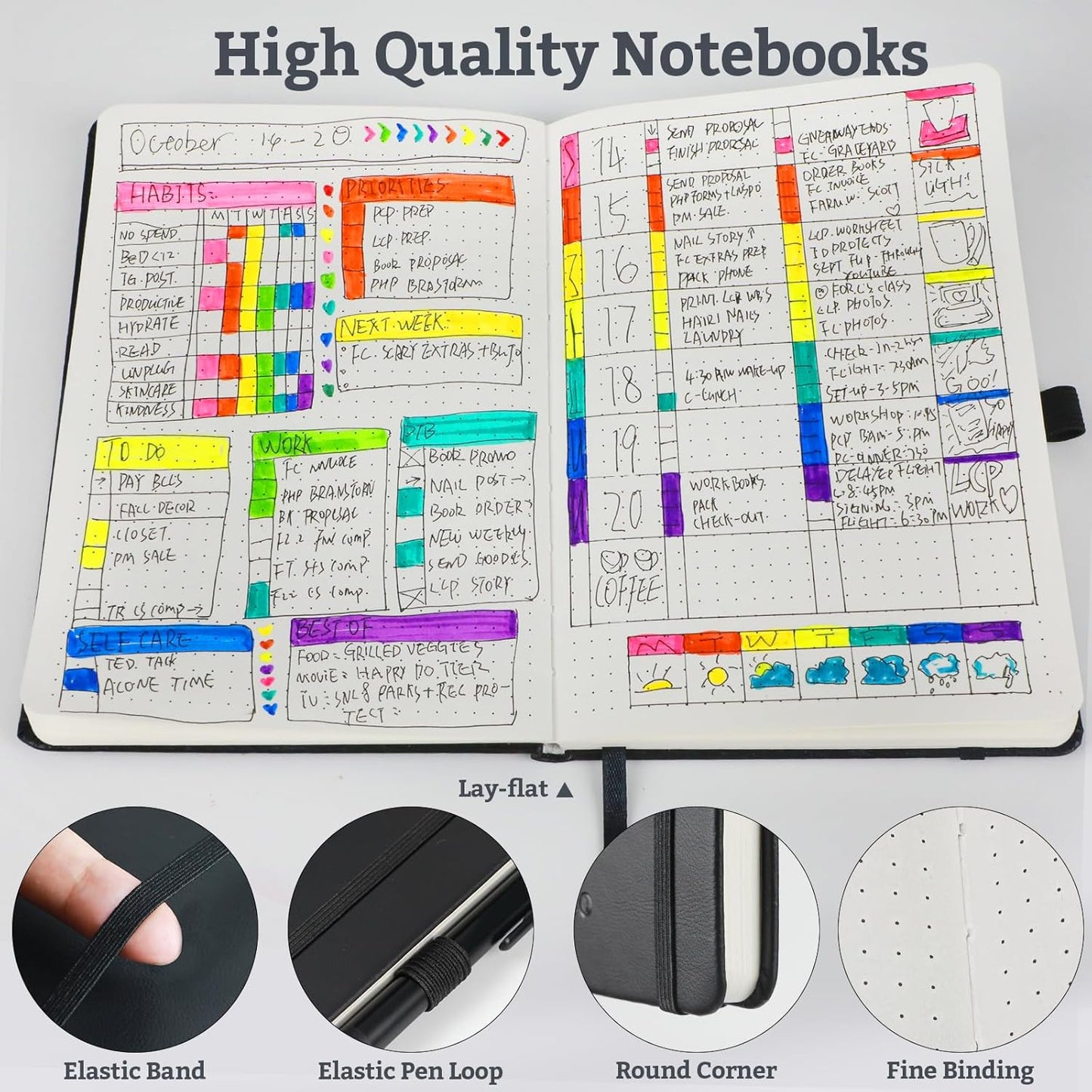 Hardcover Lined Bullet Dotted Journal Notebook, A5 140 192 Pages 100 120Gsm Paper College ruled for School,Work,Travel,and Daily Planning，5.7''*8.3'' (1, Navy, A5 Dotted)