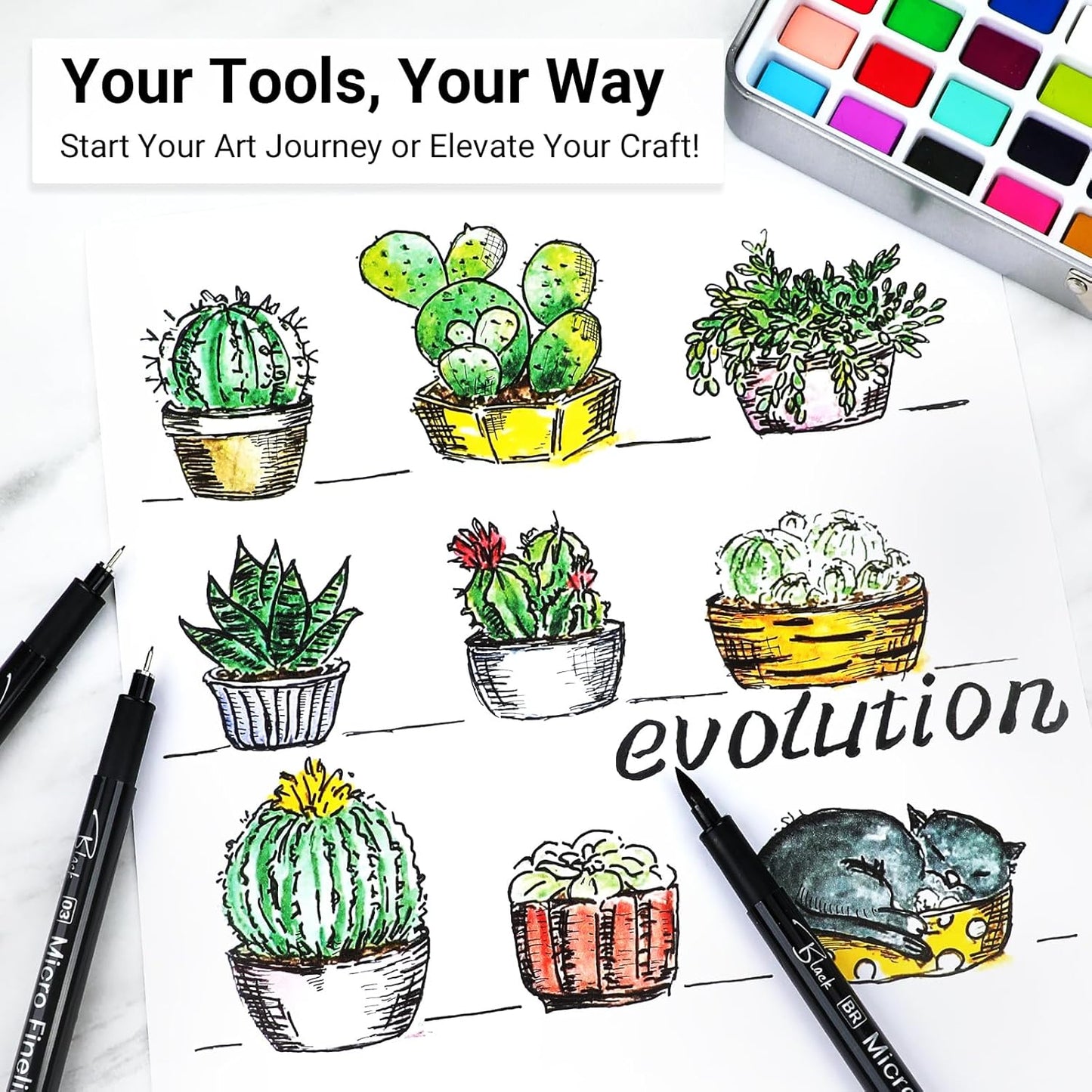 KERIFI Micro Fineliner Drawing Pens for Artists, 16 Black Fine Liner Markers, Waterproof Archival Ink Multiliner Pens, Technical Mandala Zentangle Book Accessories, Art Supplies Stuff Gifts for Adults