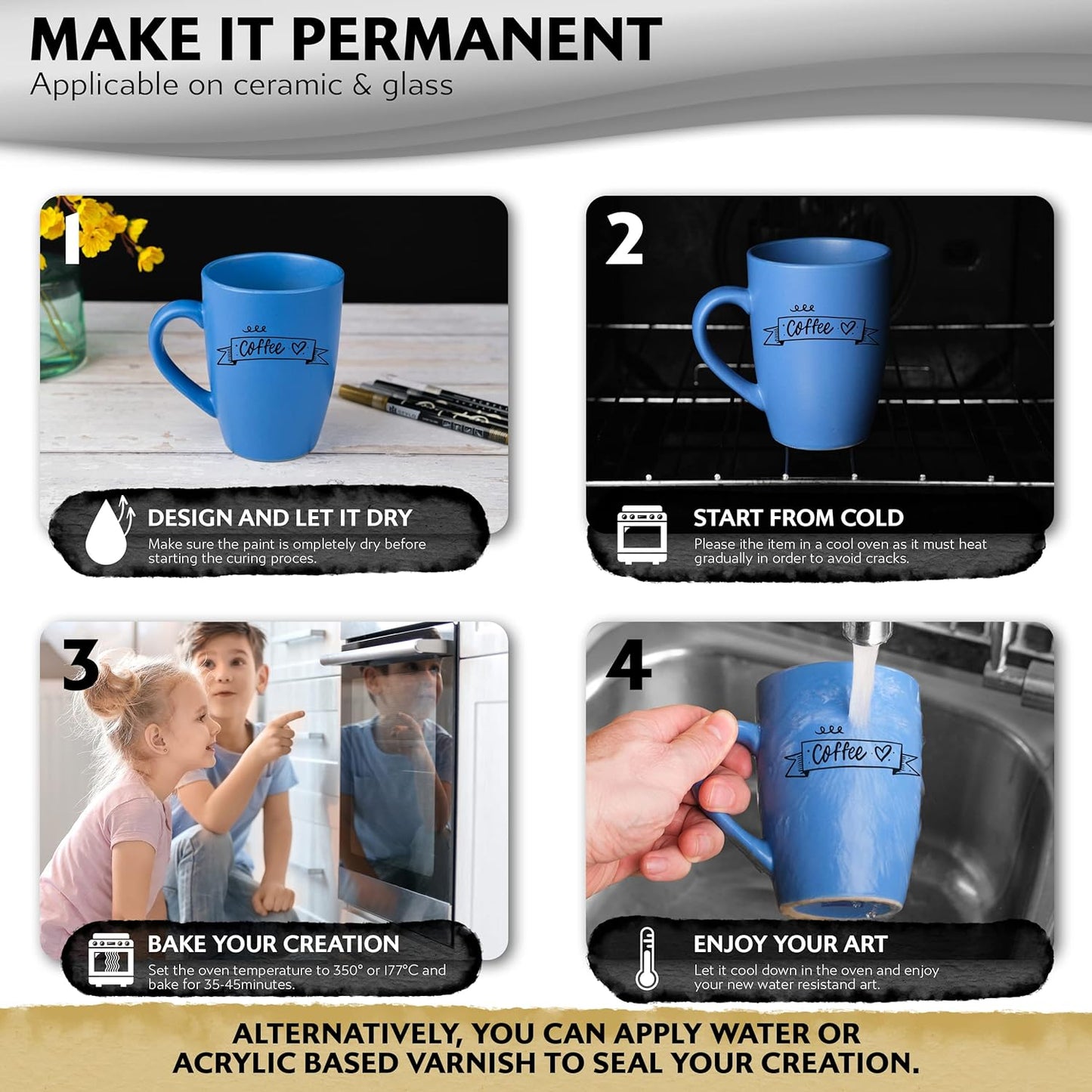 Stylo 4 Count Acrylic Metallic Pens - Black Paint Pens - Fine Tip Permanent Acrylic Metallic Paint Markers for Rock Painting, Glass, Wood, Ideal for Arts and Crafts (Pack of 4, Black)