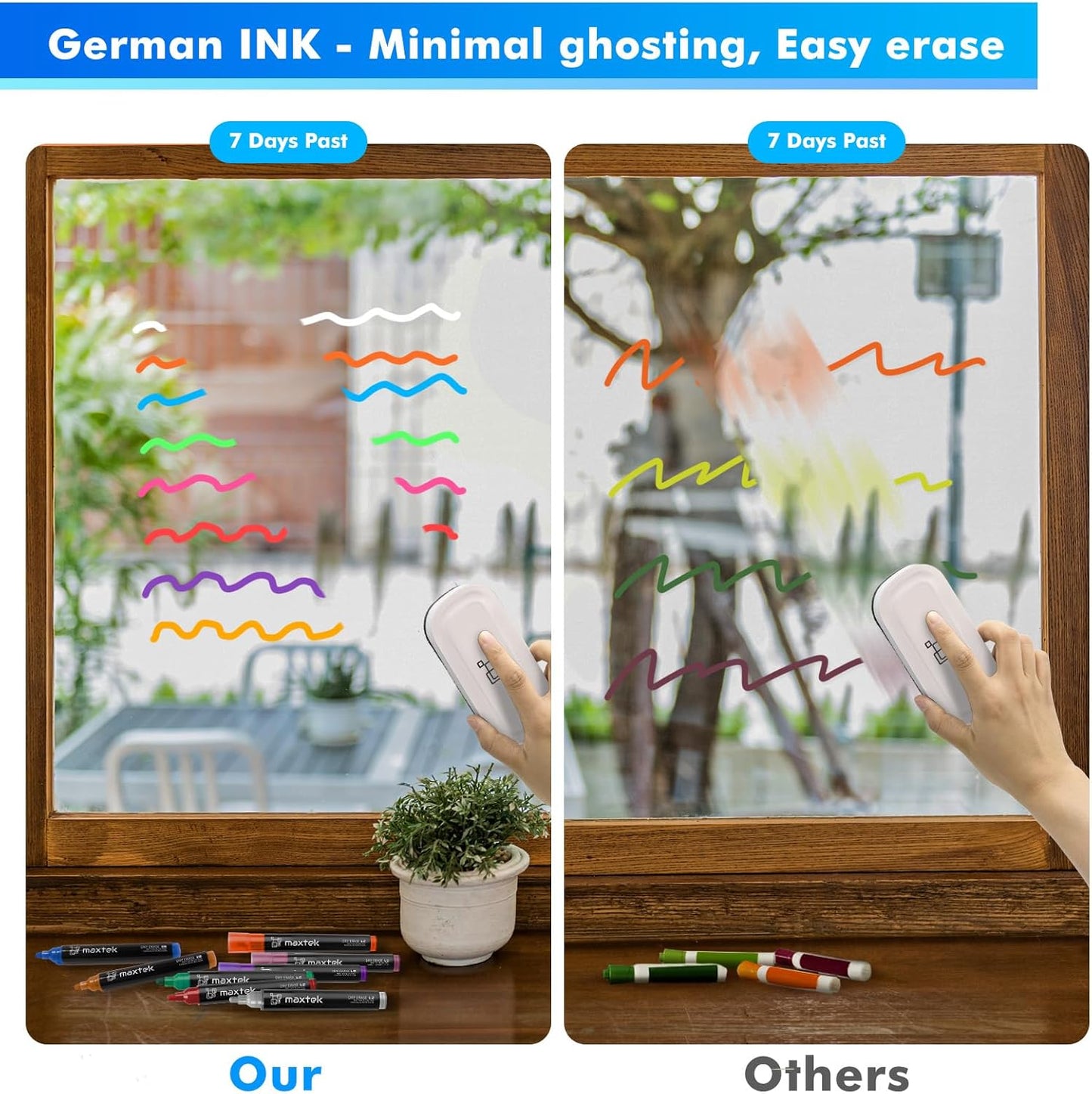 maxtek Neon Dry Erase Markers for Glass,Window Markers for Dry Erase Board,Chalkboard,LED Note Board,Acrylic Refrigerator Calendar,Bullet Tip,Low Odor,Assorted Colors,9 Count