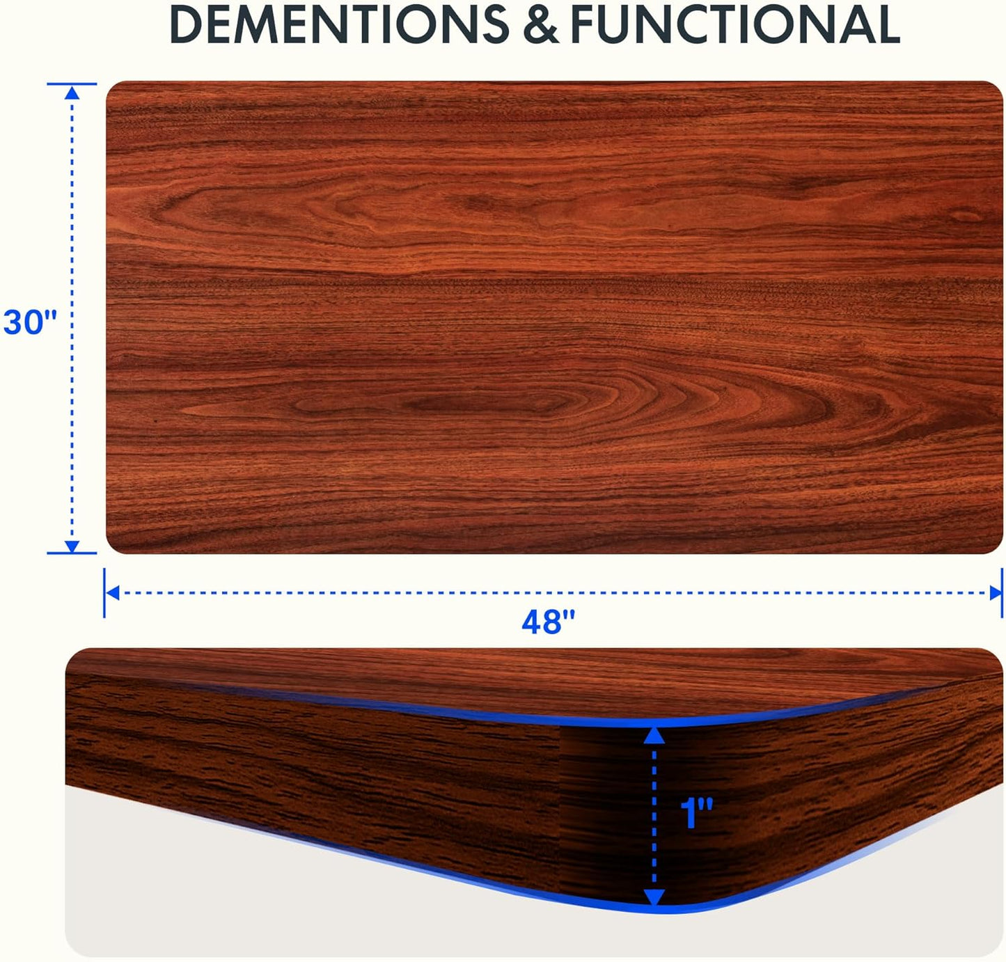 FLEXISPOT EN2 Whole-Piece Standing Desk with Clamp Power Strip, 48 x 30 Electric Stand Up Height Adjustable Desk with Cable Management (White Frame + 48" Mahogany Top, 2 Packages)
