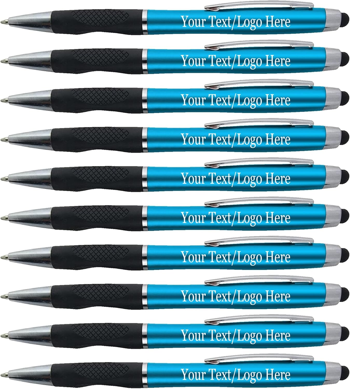 Personalized Pens With your Custom Logo or Text-300 Pack Bulk-for Businesses, Parties, and Events, 2 in 1 Ballpoint Pen + Capacitive Stylus for Touchscreen Devices, L'Blue Barrel, Blue Ink