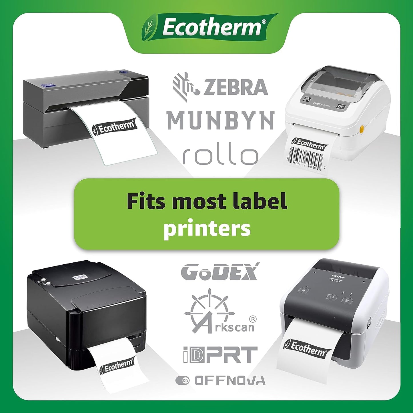 2.25" x .75" Thermal Labels | 6 Rolls | 19890 Labels | fits Zebra, Munbyn, Rollo, Godex, Arkscan, iDPRT, Offnova Thermal Label Printers and More | Blank White Adhesive Stickers by Ecotherm