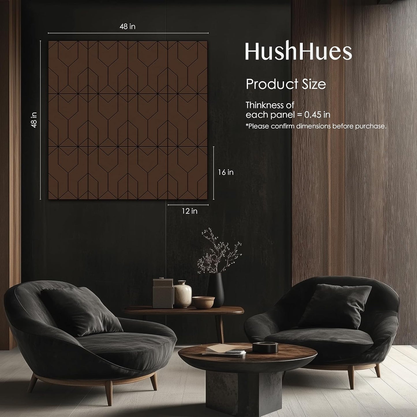 12-Pack Acoustic Panels, 16"x12"x0.4" Large Acoustic Wall Panels, Self-Adhesive Sound Absorbing Panels for Recording Studios & Offices, Brown+Black Decorative Acoustic Panels