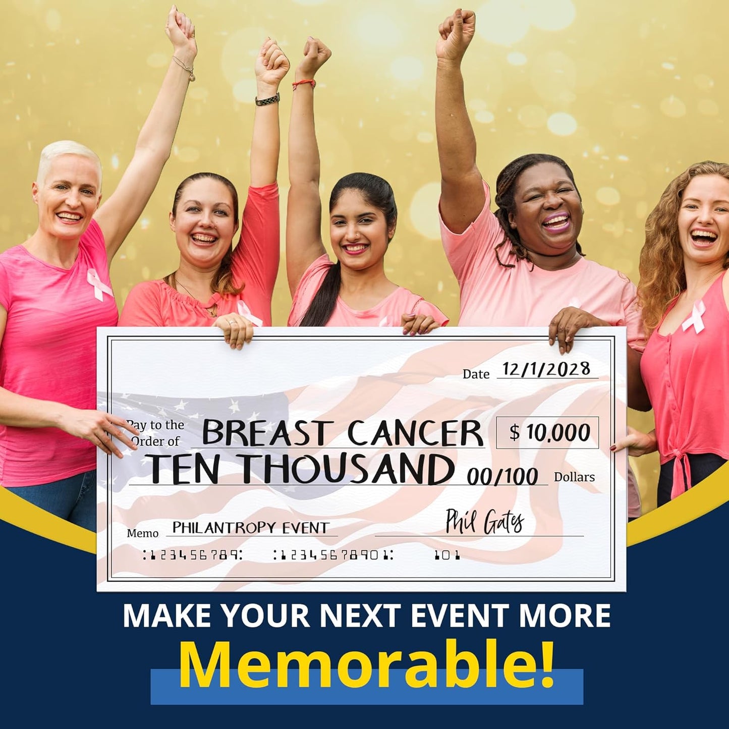 Giant Dry Erase Check - 16" x 32", Reusable Big Oversized Blank Check for Presentation - Great Photo-Op for Fundraisers, Charity & Donation Events